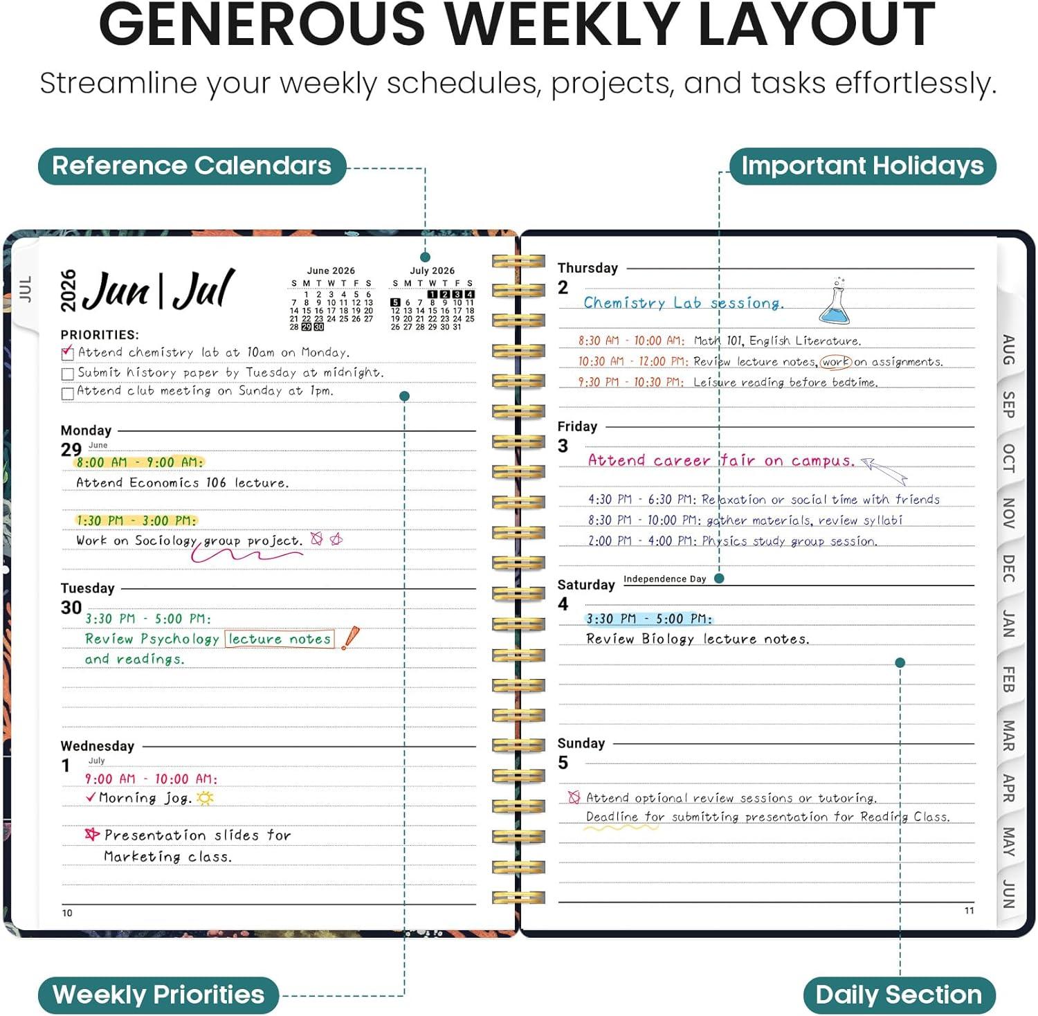 image:imagePlanner 20262027 Academic Monthly Weekly Spiral Calendar July 2026 June 2027 Hardcover Agenda Notebook with Tabs 85 x 11 Perfect for Students Teachers School amp Daily Planning Twilight BloomQTurtle Meeting