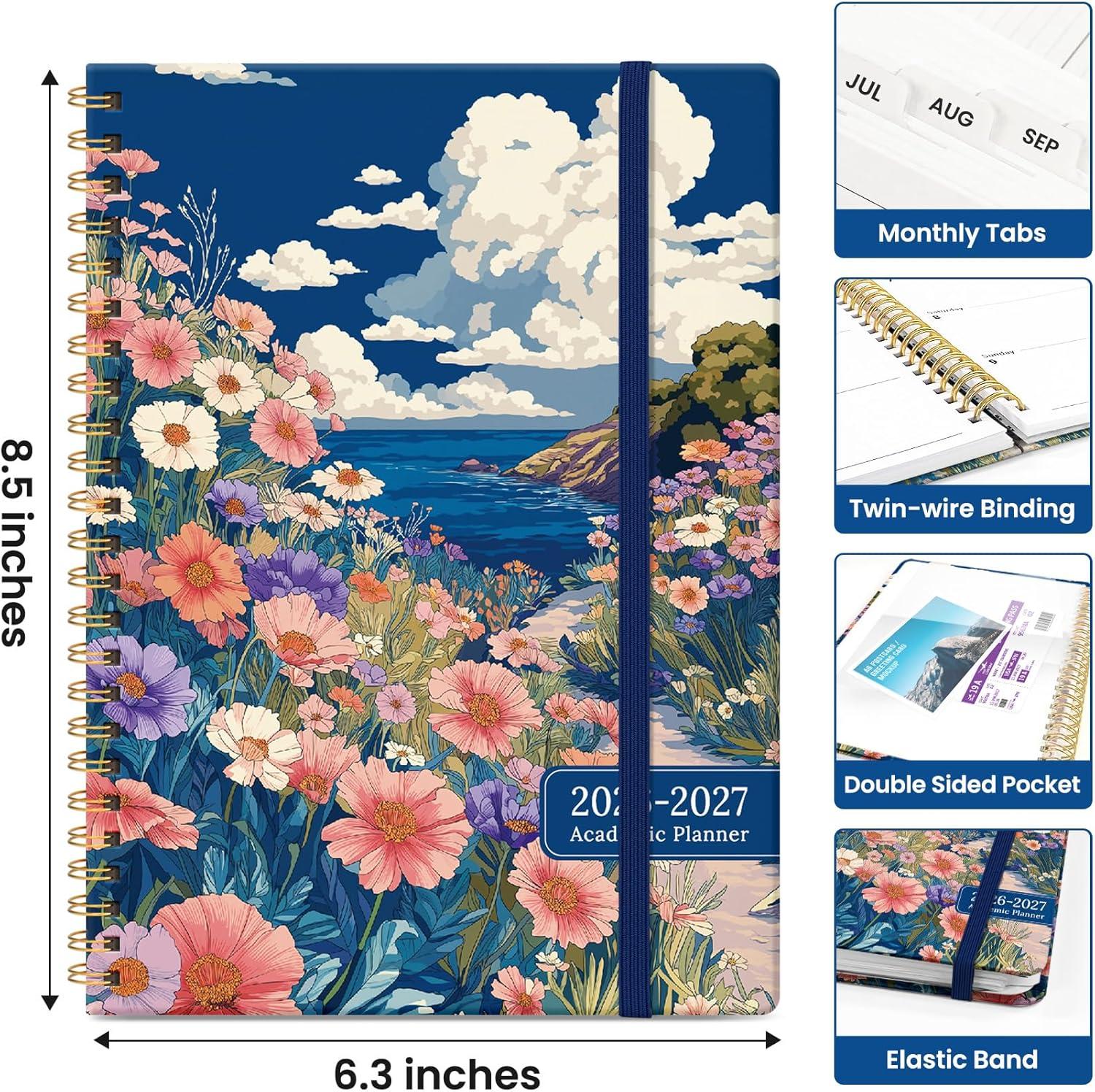 image:imagePlanner 20262027 Academic Monthly Weekly Spiral Calendar July 2026 June 2027 Hardcover Agenda Notebook with Tabs 85 x 11 Perfect for Students Teachers School amp Daily Planning Twilight BloomJPelagic Petalia