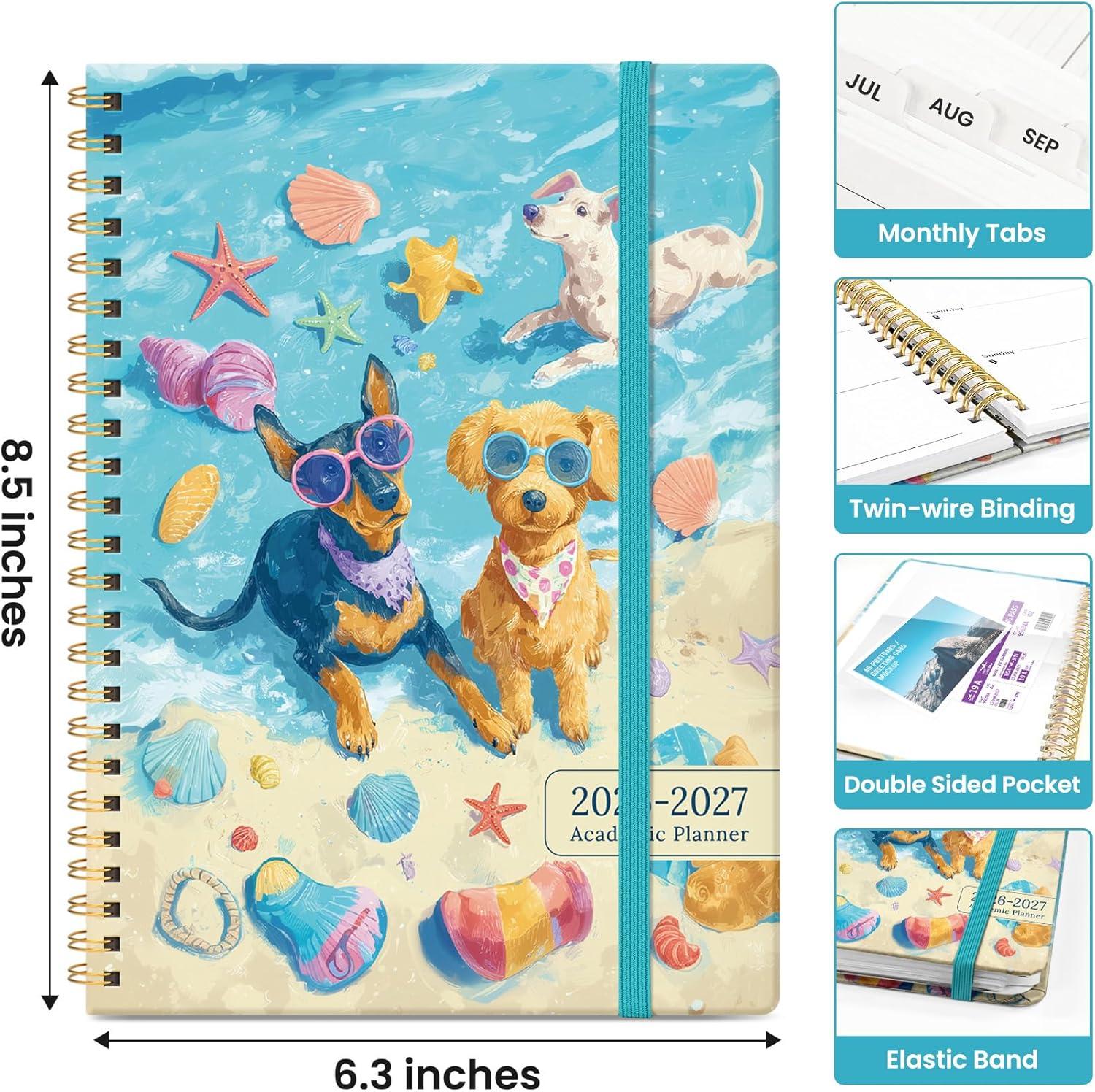 image:imagePlanner 20262027 Academic Monthly Weekly Spiral Calendar July 2026 June 2027 Hardcover Agenda Notebook with Tabs 85 x 11 Perfect for Students Teachers School amp Daily Planning Twilight BloomSBeach Pups