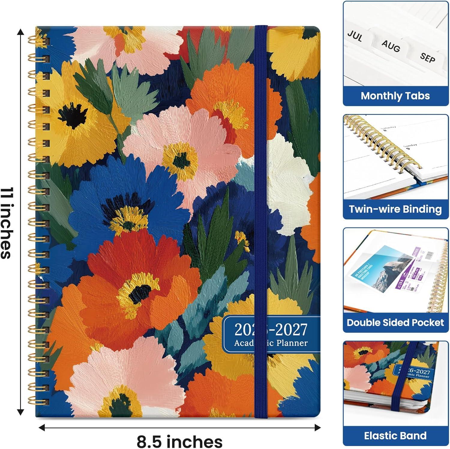 image:imagePlanner 20262027 Academic Monthly Weekly Spiral Calendar July 2026 June 2027 Hardcover Agenda Notebook with Tabs 85 x 11 Perfect for Students Teachers School amp Daily Planning Twilight BloomEVivid Petals