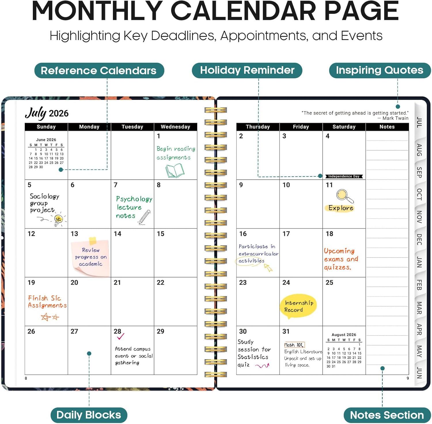 image:imagePlanner 20262027 Academic Monthly Weekly Spiral Calendar July 2026 June 2027 Hardcover Agenda Notebook with Tabs 85 x 11 Perfect for Students Teachers School amp Daily Planning Twilight BloomQTurtle Meeting