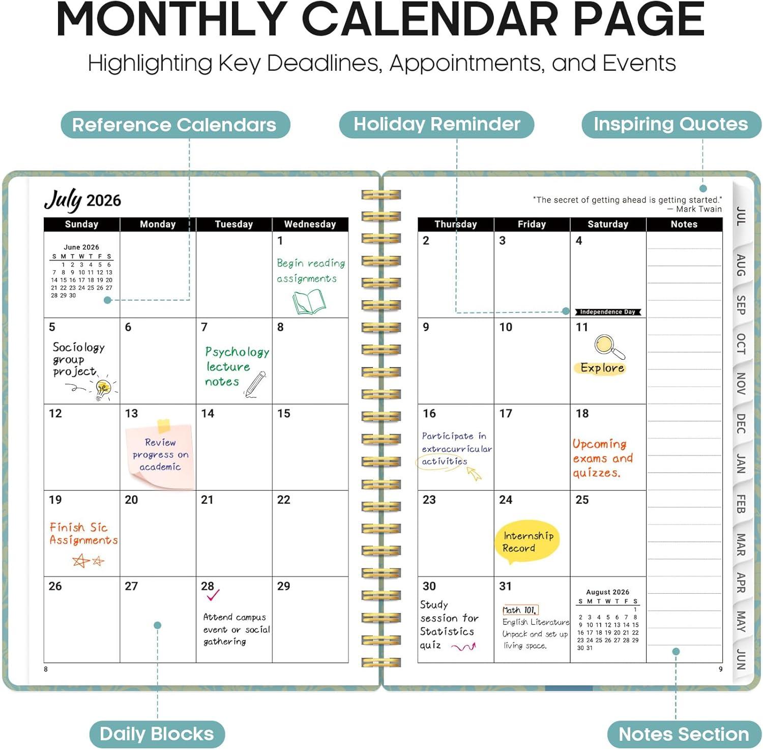 image:imagePlanner 20262027 Academic Monthly Weekly Spiral Calendar July 2026 June 2027 Hardcover Agenda Notebook with Tabs 85 x 11 Perfect for Students Teachers School amp Daily Planning Twilight BloomMFloral Halo