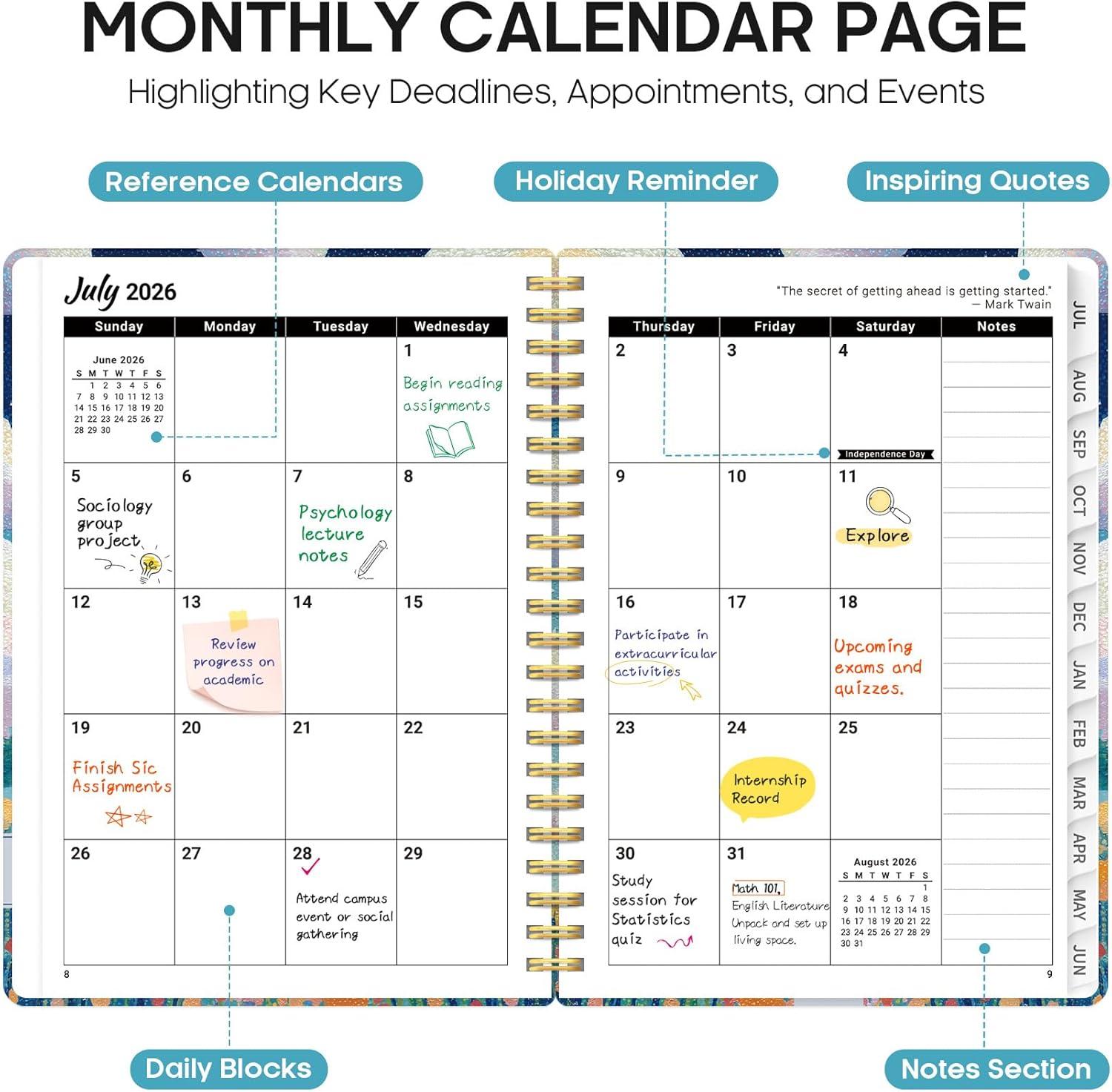 image:imagePlanner 20262027 Academic Monthly Weekly Spiral Calendar July 2026 June 2027 Hardcover Agenda Notebook with Tabs 85 x 11 Perfect for Students Teachers School amp Daily Planning Twilight BloomTBalloon Valley