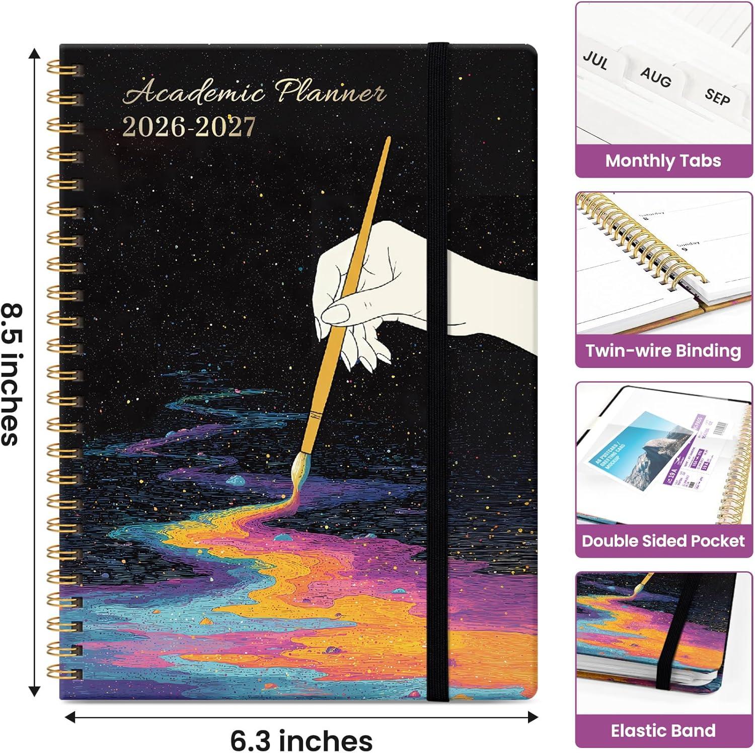 image:imagePlanner 20262027 Academic Monthly Weekly Spiral Calendar July 2026 June 2027 Hardcover Agenda Notebook with Tabs 85 x 11 Perfect for Students Teachers School amp Daily Planning Twilight BloomVColor Drift