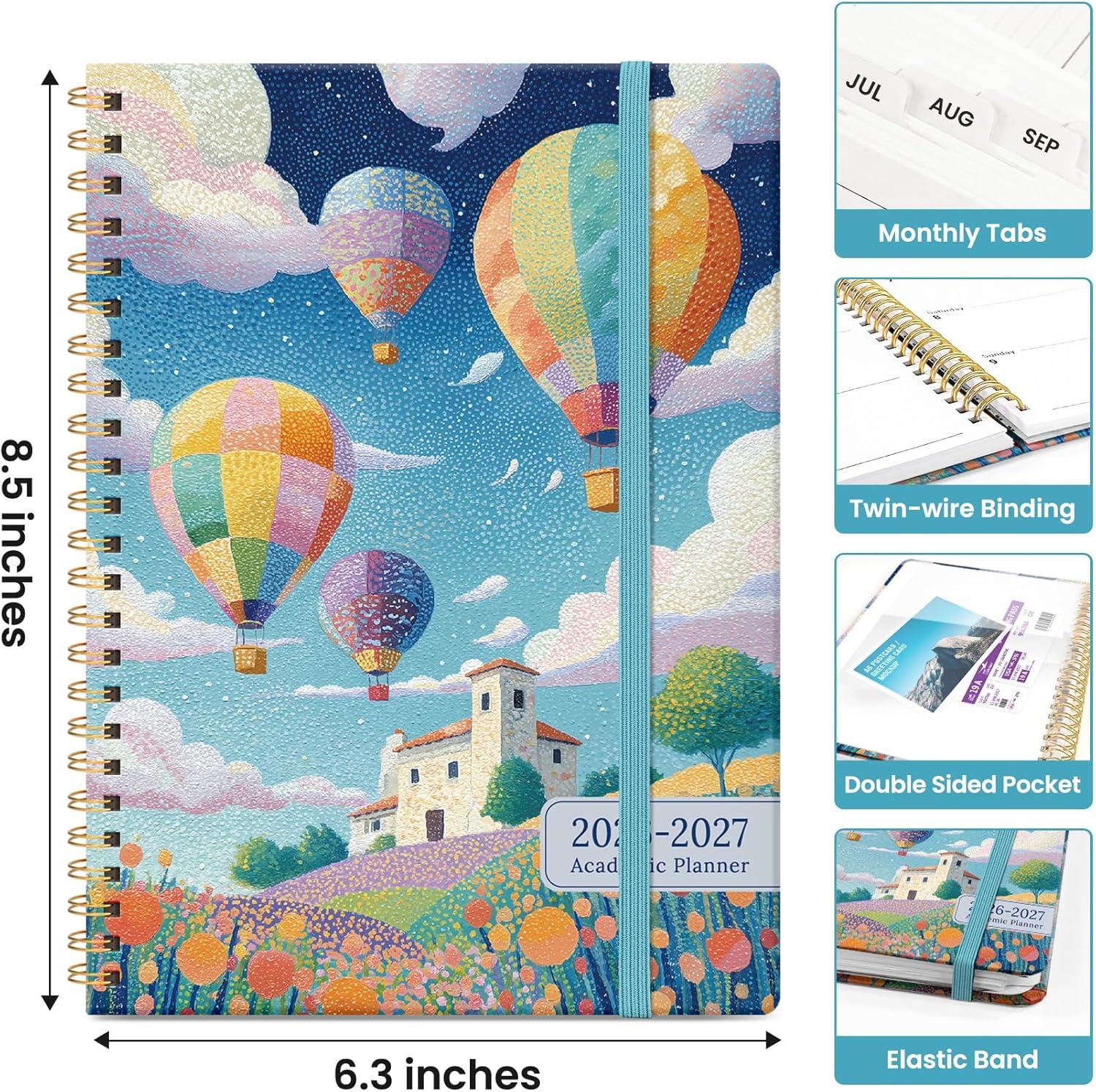 image:imagePlanner 20262027 Academic Monthly Weekly Spiral Calendar July 2026 June 2027 Hardcover Agenda Notebook with Tabs 85 x 11 Perfect for Students Teachers School amp Daily Planning Twilight BloomTBalloon Valley