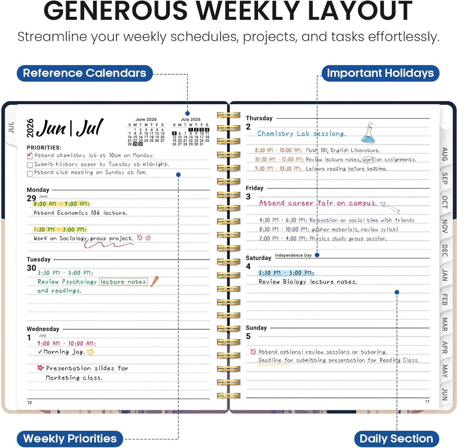 image:imagePlanner 20262027 Academic Monthly Weekly Spiral Calendar July 2026 June 2027 Hardcover Agenda Notebook with Tabs 85 x 11 Perfect for Students Teachers School amp Daily Planning Twilight BloomFMidnight Blooms