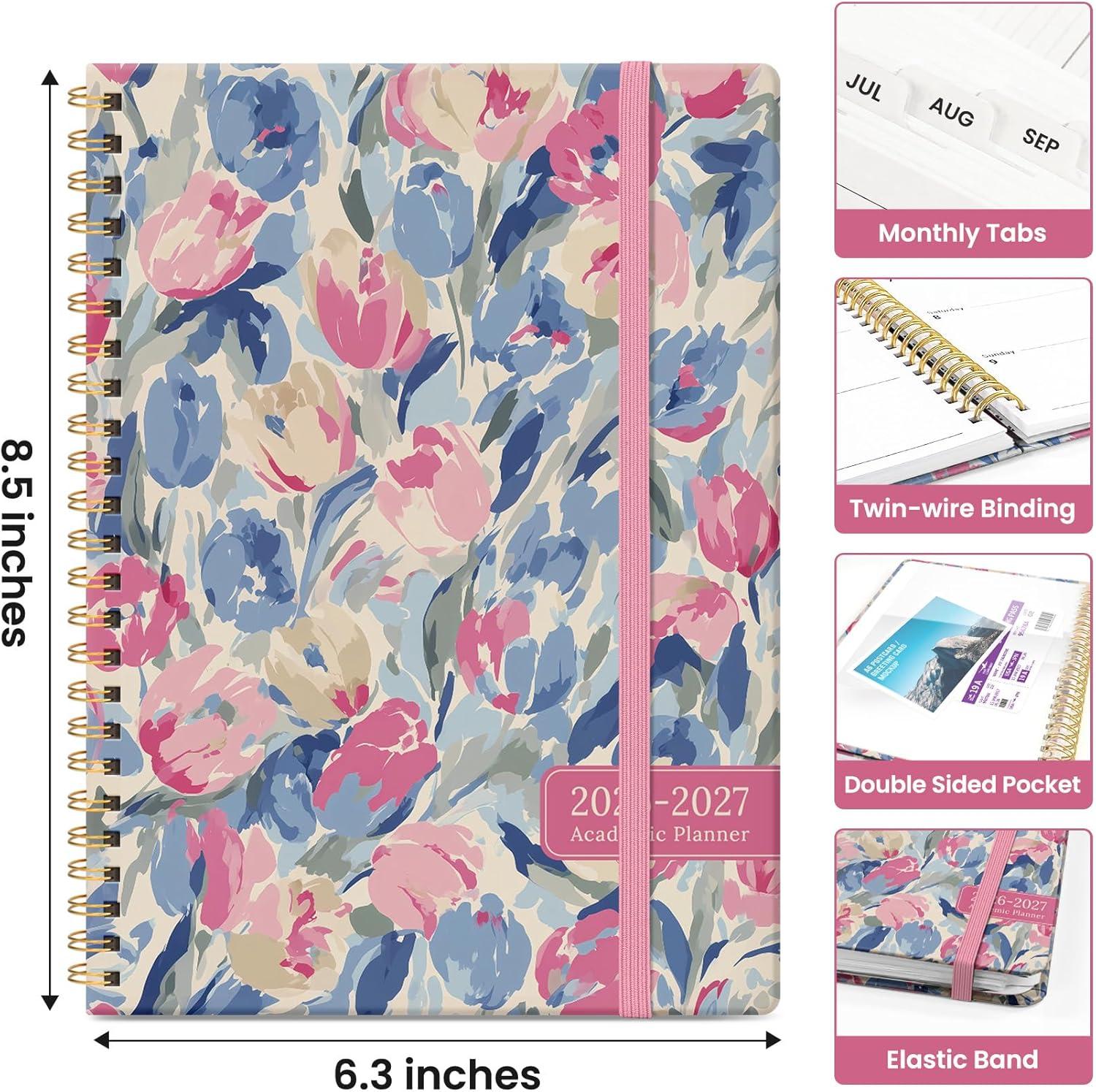 image:imagePlanner 20262027 Academic Monthly Weekly Spiral Calendar July 2026 June 2027 Hardcover Agenda Notebook with Tabs 85 x 11 Perfect for Students Teachers School amp Daily Planning Twilight BloomHSoft Blossoms