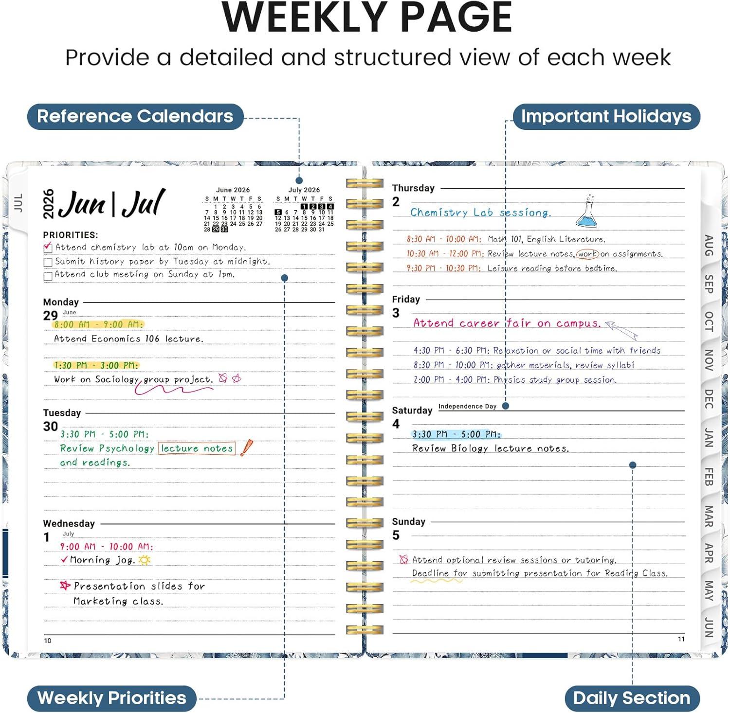 image:imagePlanner 20262027 Academic Monthly and Weekly Calendar Planner for Women July 2026 June 2027 Hardcover Pretty Agenda Planner Book with Tabs Spiral Daily Organizer for School Office Home Supplies 63 x 85 Blue FloralABlue Floral