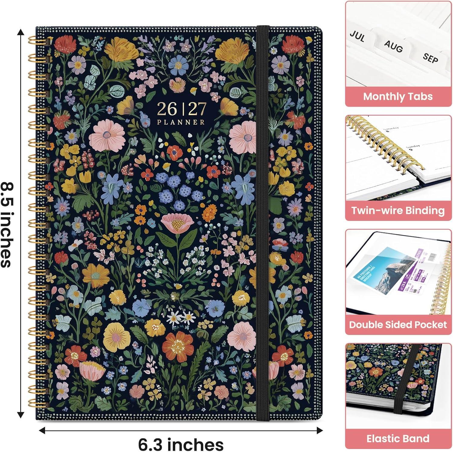 image:imagePlanner 20262027 Academic Monthly and Weekly Calendar Planner for Women July 2026 June 2027 Hardcover Pretty Agenda Planner Book with Tabs Spiral Daily Organizer for School Office Home Supplies 63 x 85 Blue FloralCGarden of Whimsy