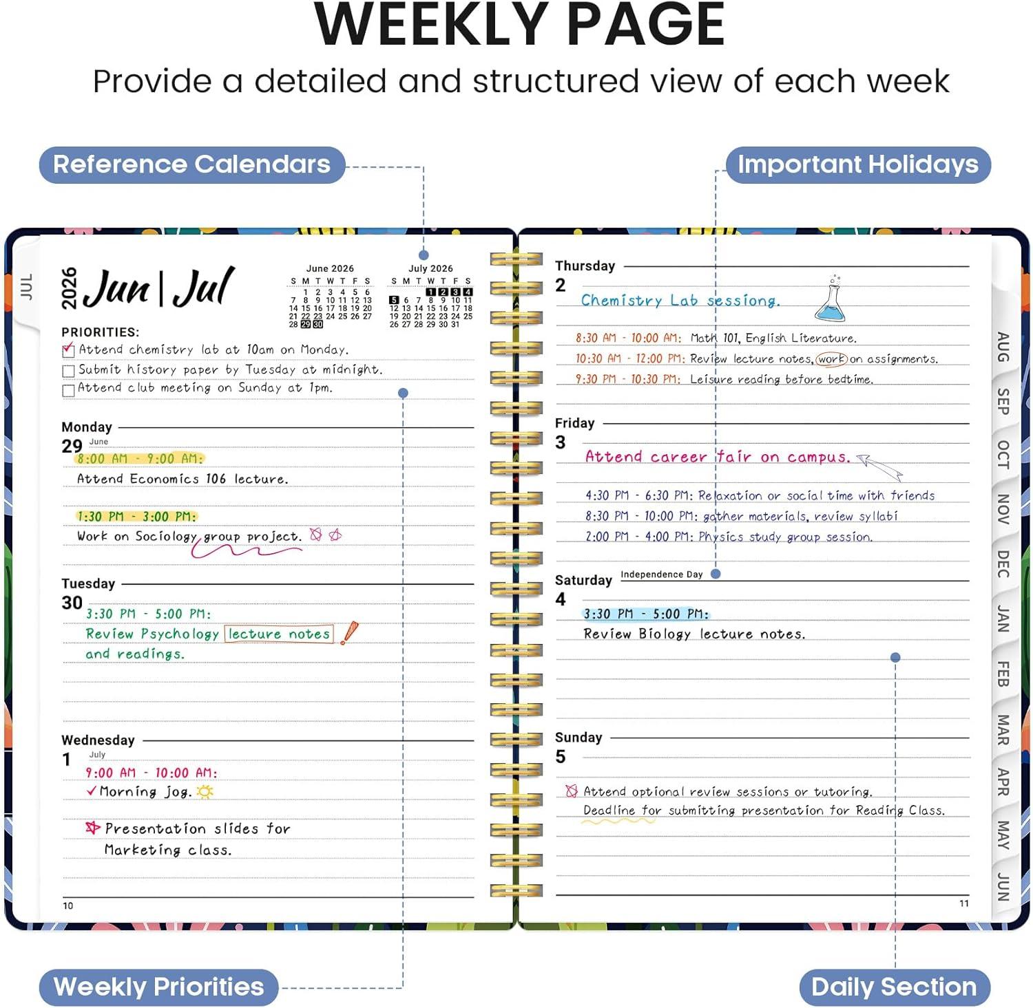 image:imagePlanner 20262027 Academic Monthly and Weekly Calendar Planner for Women July 2026 June 2027 Hardcover Pretty Agenda Planner Book with Tabs Spiral Daily Organizer for School Office Home Supplies 63 x 85 Blue FloralVBloom Burst