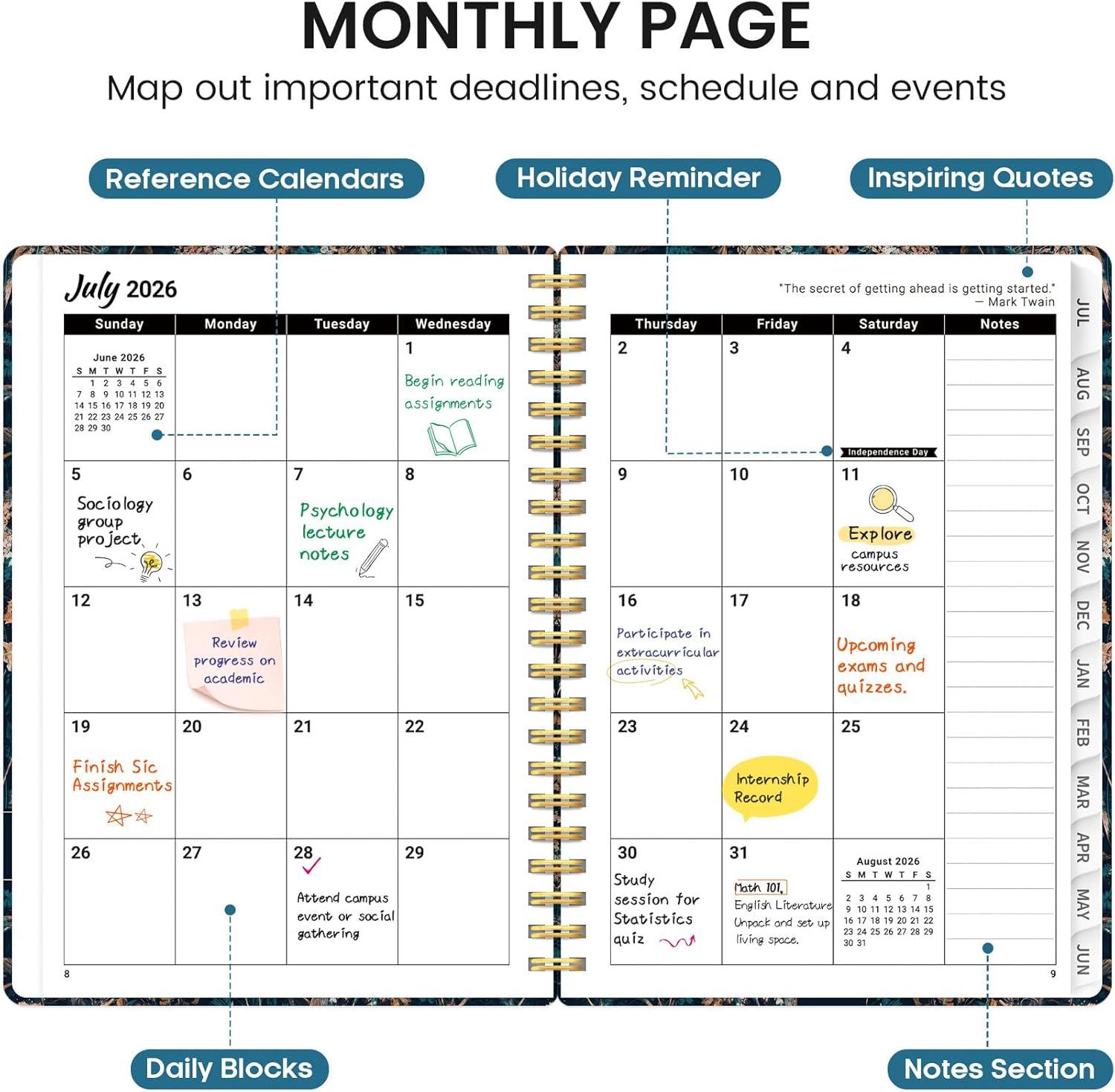 image:imagePlanner 20262027 Academic Monthly and Weekly Calendar Planner for Women July 2026 June 2027 Hardcover Pretty Agenda Planner Book with Tabs Spiral Daily Organizer for School Office Home Supplies 63 x 85 Blue FloralPRoyal Flowers
