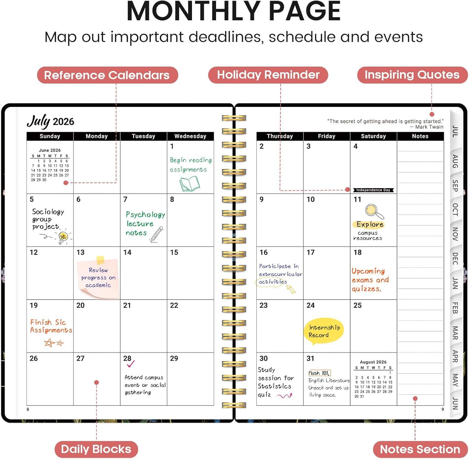 image:imagePlanner 20262027 Academic Monthly and Weekly Calendar Planner for Women July 2026 June 2027 Hardcover Pretty Agenda Planner Book with Tabs Spiral Daily Organizer for School Office Home Supplies 63 x 85 Blue FloralIPeony Bloom