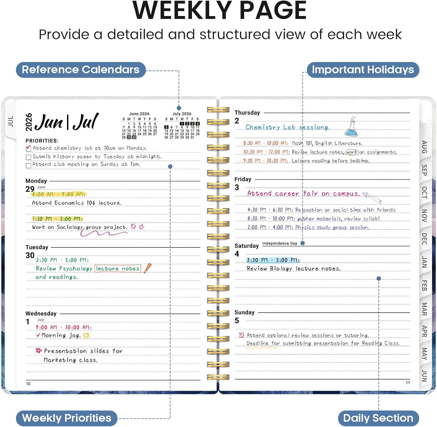 image:imagePlanner 20262027 Academic Monthly and Weekly Calendar Planner for Women July 2026 June 2027 Hardcover Pretty Agenda Planner Book with Tabs Spiral Daily Organizer for School Office Home Supplies 63 x 85 Blue FloralFDistant Peaks