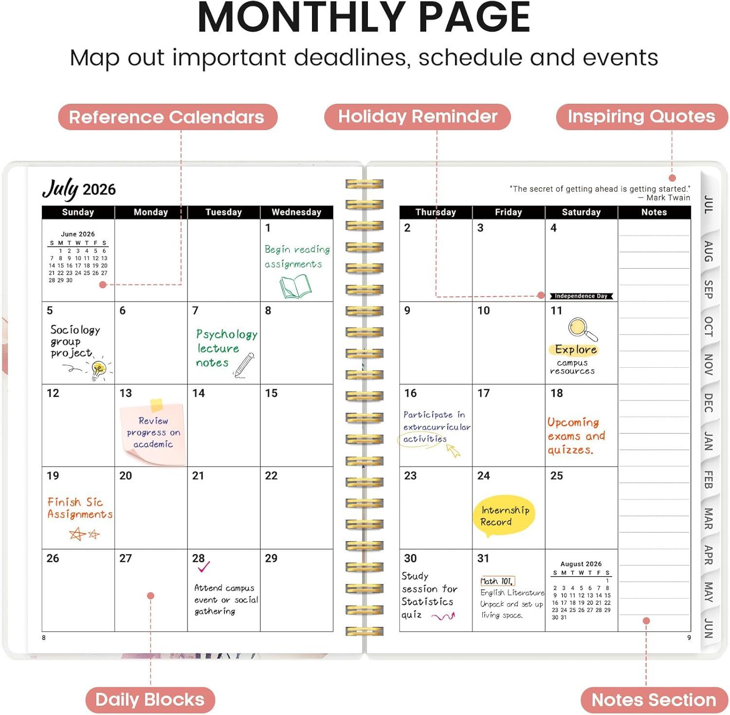 image:imagePlanner 20262027 Academic Monthly and Weekly Calendar Planner for Women July 2026 June 2027 Hardcover Pretty Agenda Planner Book with Tabs Spiral Daily Organizer for School Office Home Supplies 63 x 85 Blue FloralDPainted Bloom