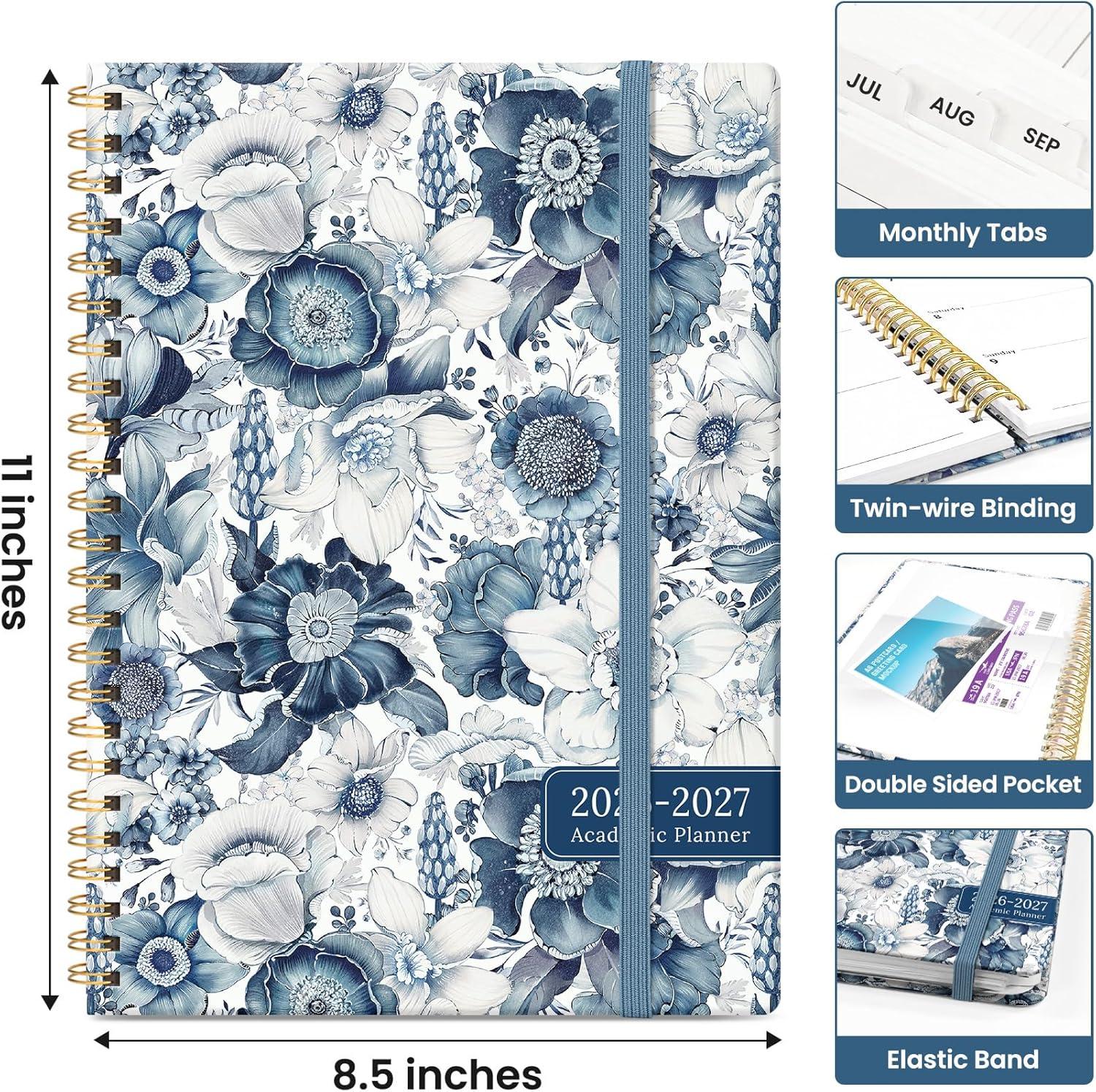 image:imagePlanner 20262027 Academic Monthly and Weekly Calendar Planner for Women July 2026 June 2027 Hardcover Pretty Agenda Planner Book with Tabs Spiral Daily Organizer for School Office Home Supplies 63 x 85 Blue FloralABlue Floral