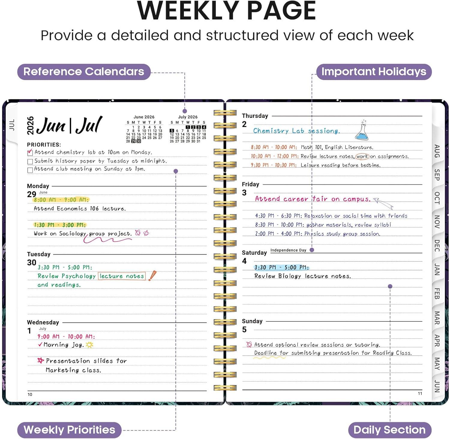 image:imagePlanner 20262027 Academic Monthly and Weekly Calendar Planner for Women July 2026 June 2027 Hardcover Pretty Agenda Planner Book with Tabs Spiral Daily Organizer for School Office Home Supplies 63 x 85 Blue FloralZEnchanted Fungi
