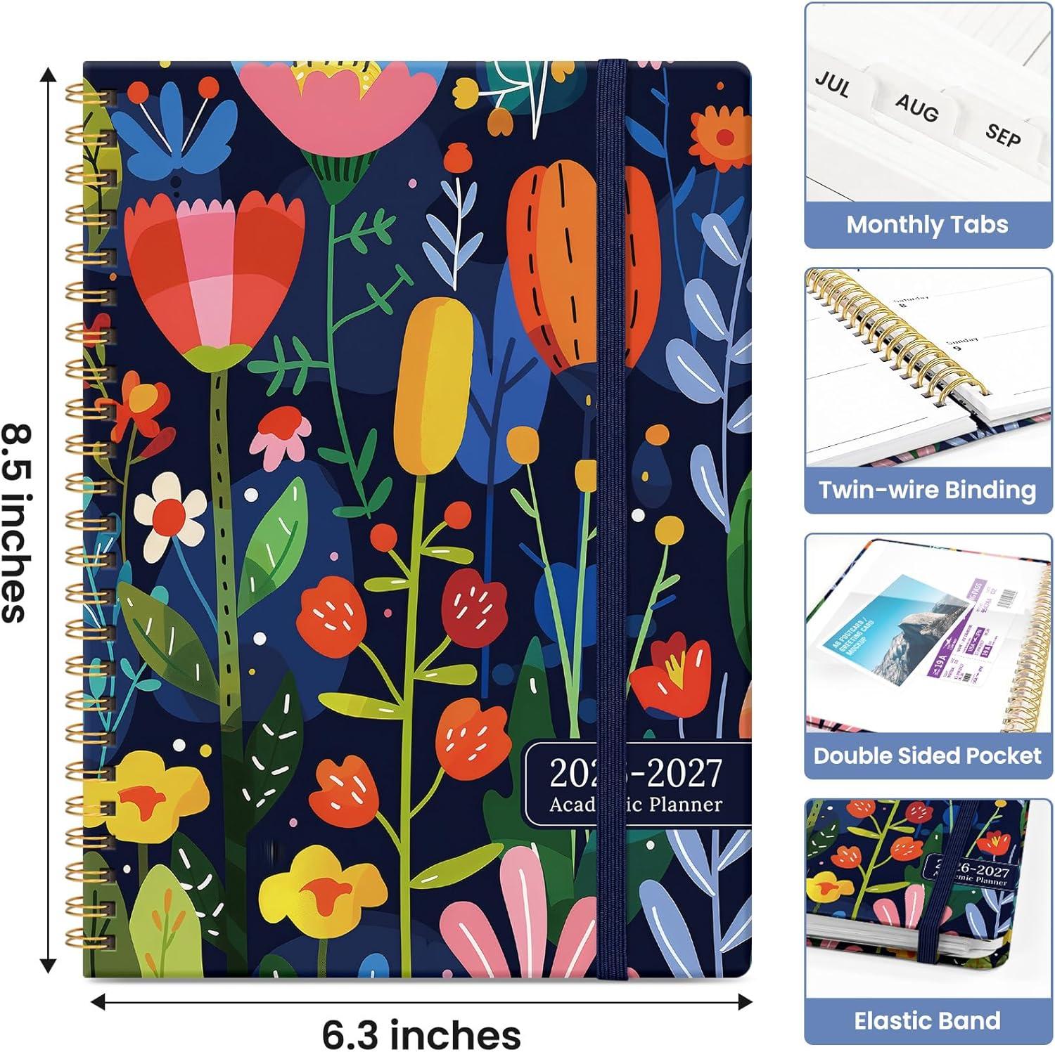 image:imagePlanner 20262027 Academic Monthly and Weekly Calendar Planner for Women July 2026 June 2027 Hardcover Pretty Agenda Planner Book with Tabs Spiral Daily Organizer for School Office Home Supplies 63 x 85 Blue FloralVBloom Burst