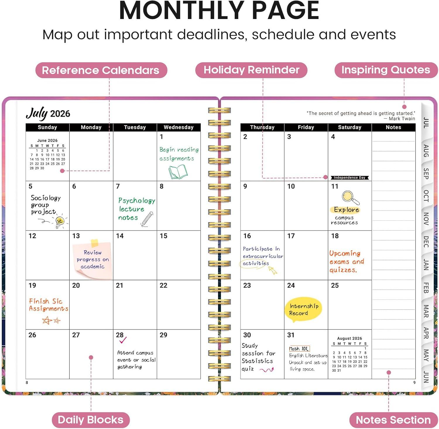 image:imagePlanner 20262027 Academic Monthly and Weekly Calendar Planner for Women July 2026 June 2027 Hardcover Pretty Agenda Planner Book with Tabs Spiral Daily Organizer for School Office Home Supplies 63 x 85 Blue FloralMDreamscape Hills
