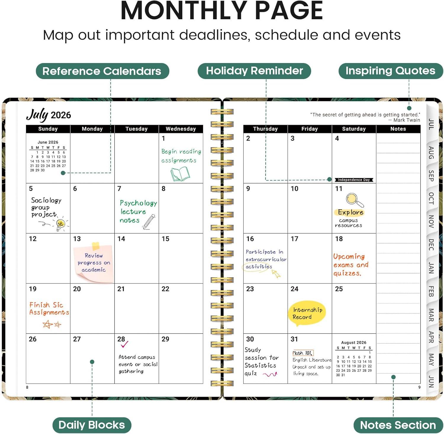image:imagePlanner 20262027 Academic Monthly and Weekly Calendar Planner for Women July 2026 June 2027 Hardcover Pretty Agenda Planner Book with Tabs Spiral Daily Organizer for School Office Home Supplies 63 x 85 Blue FloralJForest Botanica
