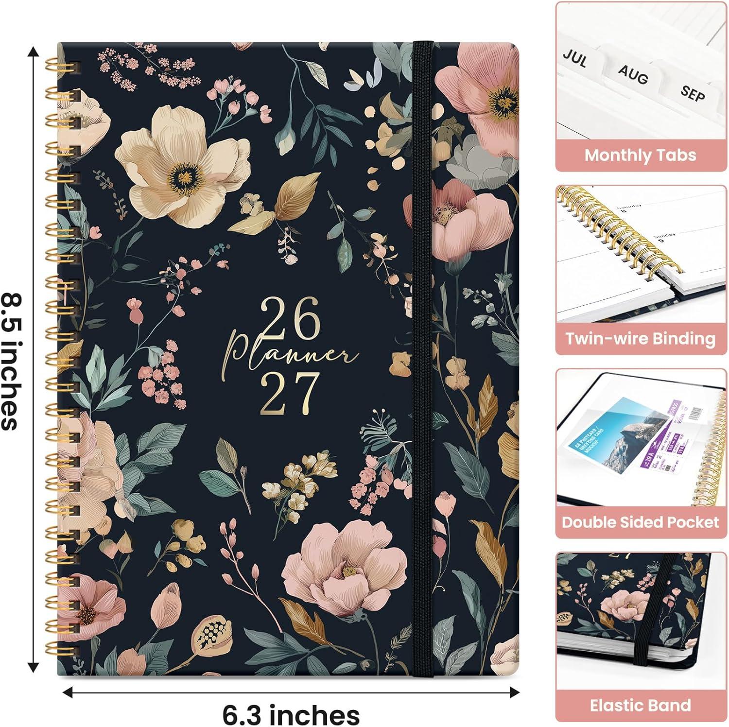 image:imagePlanner 20262027 Academic Monthly and Weekly Calendar Planner for Women July 2026 June 2027 Hardcover Pretty Agenda Planner Book with Tabs Spiral Daily Organizer for School Office Home Supplies 63 x 85 Blue FloralNEvening Petals