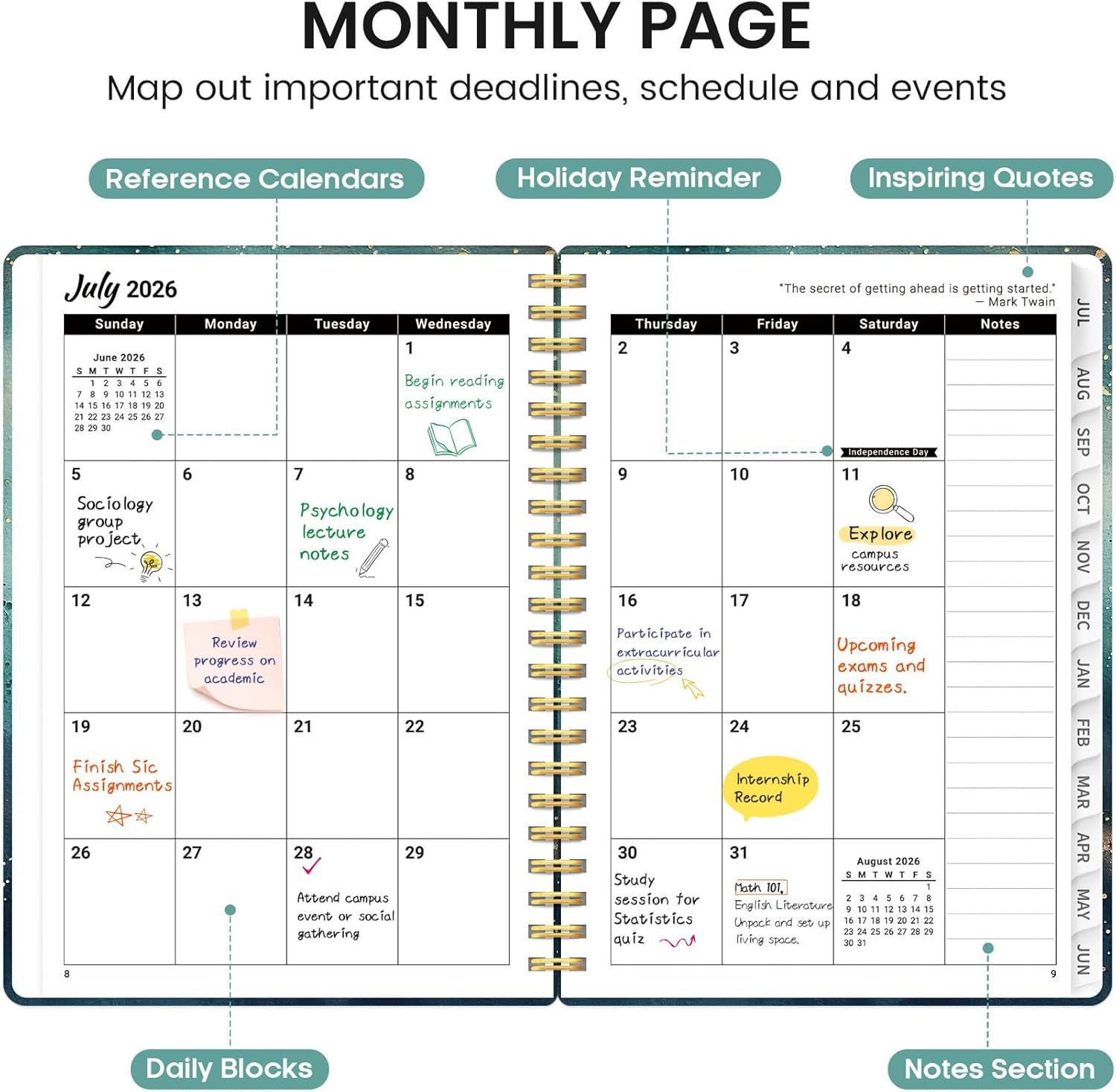 image:imagePlanner 20262027 Academic Monthly and Weekly Calendar Planner for Women July 2026 June 2027 Hardcover Pretty Agenda Planner Book with Tabs Spiral Daily Organizer for School Office Home Supplies 63 x 85 Blue FloralEWhale Dreams