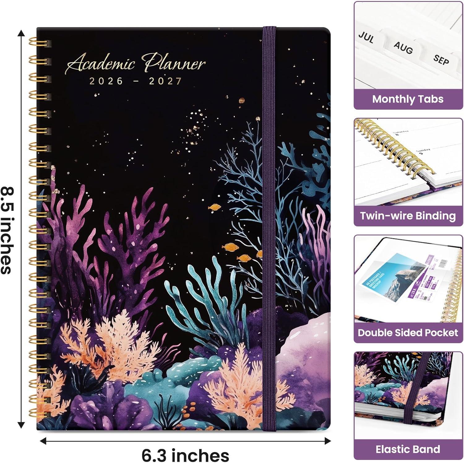 image:imagePlanner 20262027 Academic Monthly and Weekly Calendar Planner for Women July 2026 June 2027 Hardcover Pretty Agenda Planner Book with Tabs Spiral Daily Organizer for School Office Home Supplies 63 x 85 Blue FloralTCoral Dream