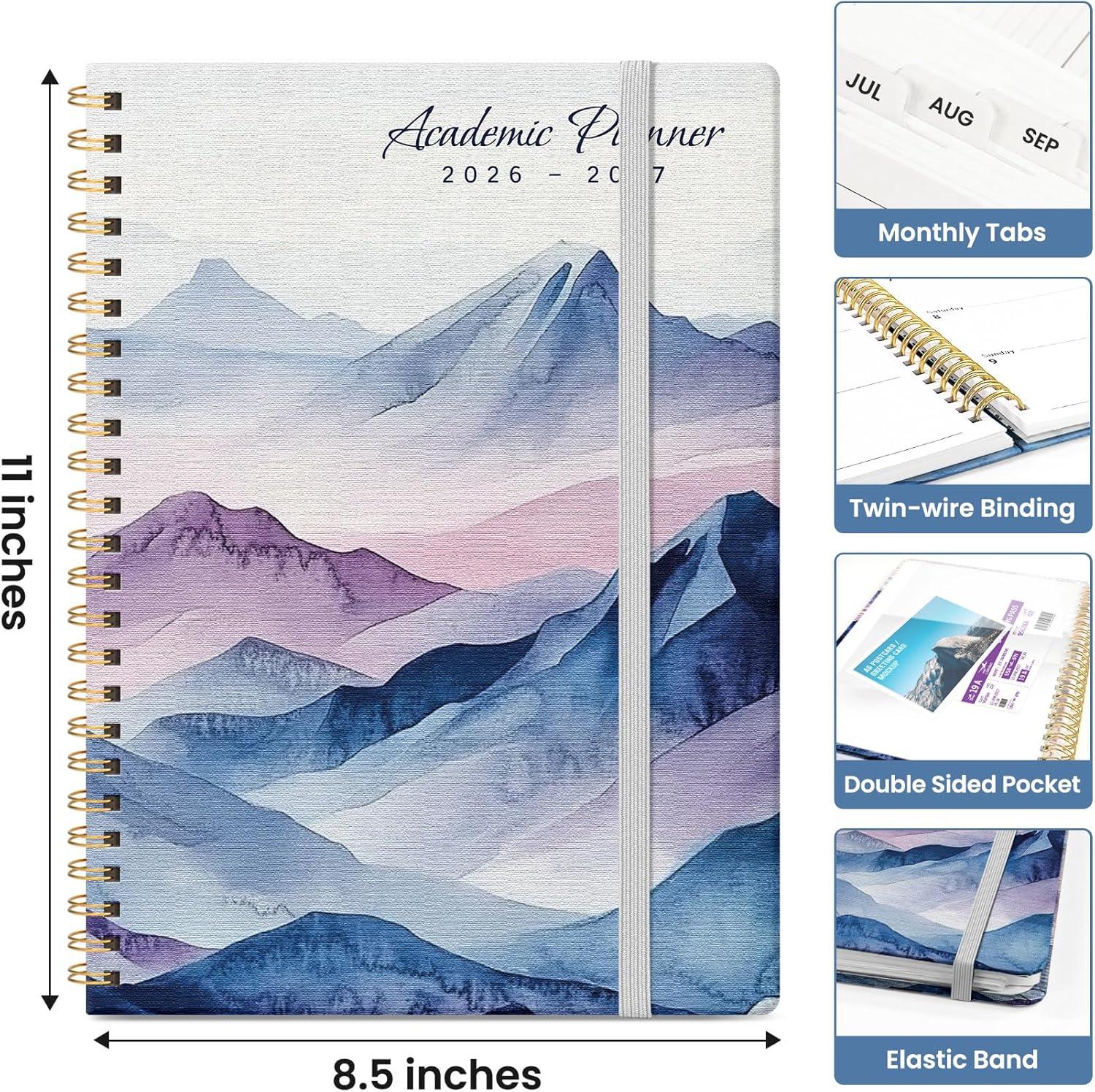 image:imagePlanner 20262027 Academic Monthly and Weekly Calendar Planner for Women July 2026 June 2027 Hardcover Pretty Agenda Planner Book with Tabs Spiral Daily Organizer for School Office Home Supplies 63 x 85 Blue FloralFDistant Peaks