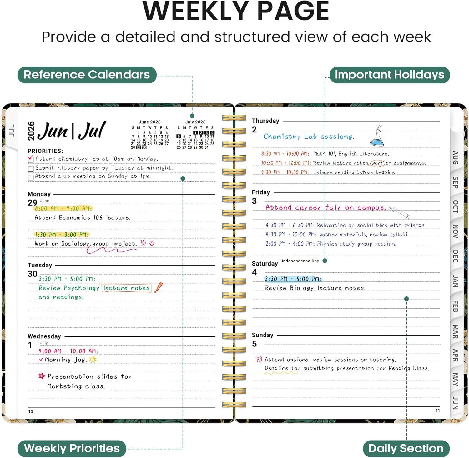 image:imagePlanner 20262027 Academic Monthly and Weekly Calendar Planner for Women July 2026 June 2027 Hardcover Pretty Agenda Planner Book with Tabs Spiral Daily Organizer for School Office Home Supplies 63 x 85 Blue FloralJForest Botanica