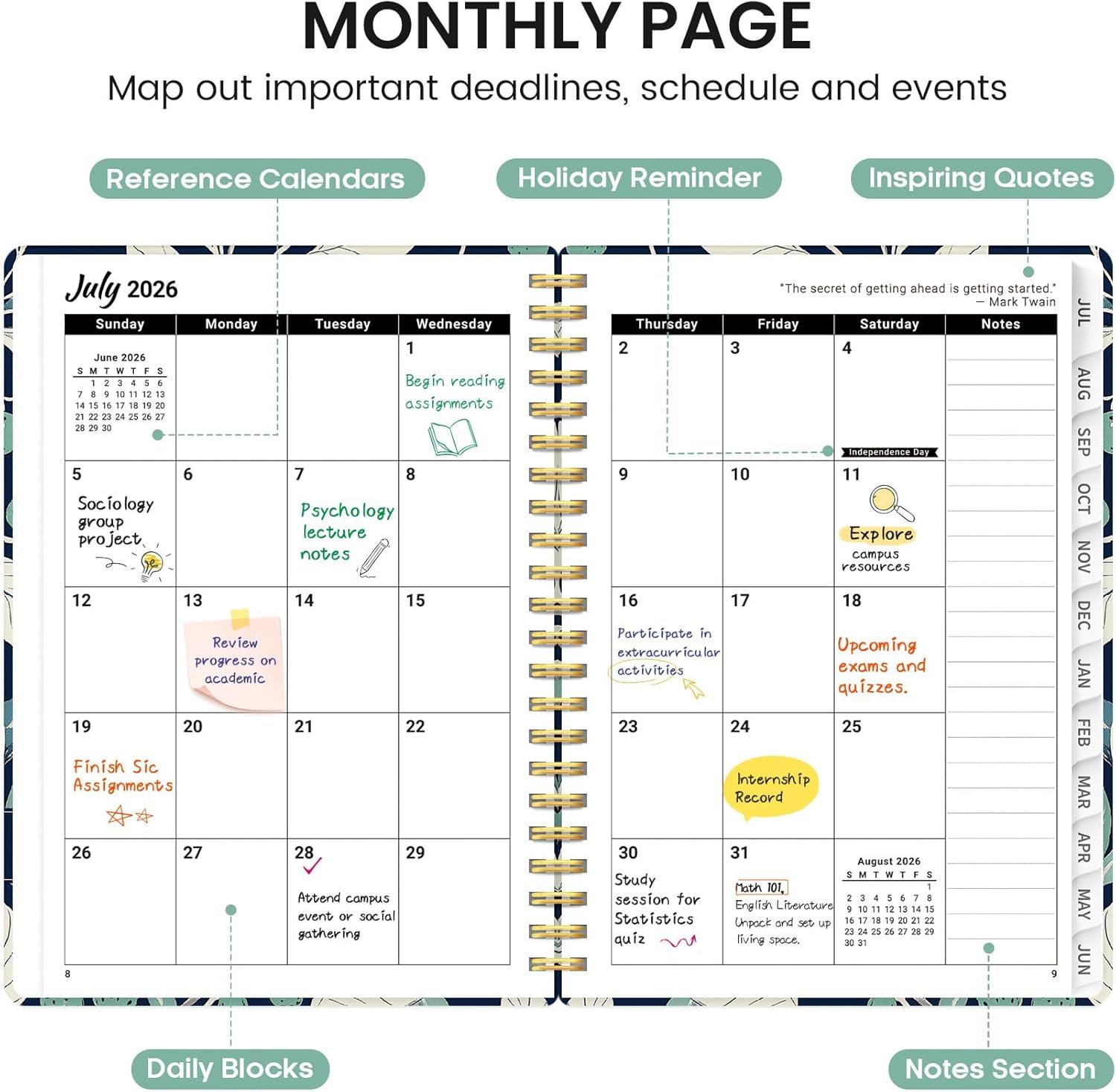 image:imagePlanner 20262027 Academic Monthly and Weekly Calendar Planner for Women July 2026 June 2027 Hardcover Pretty Agenda Planner Book with Tabs Spiral Daily Organizer for School Office Home Supplies 63 x 85 Blue FloralWBotanic Berry
