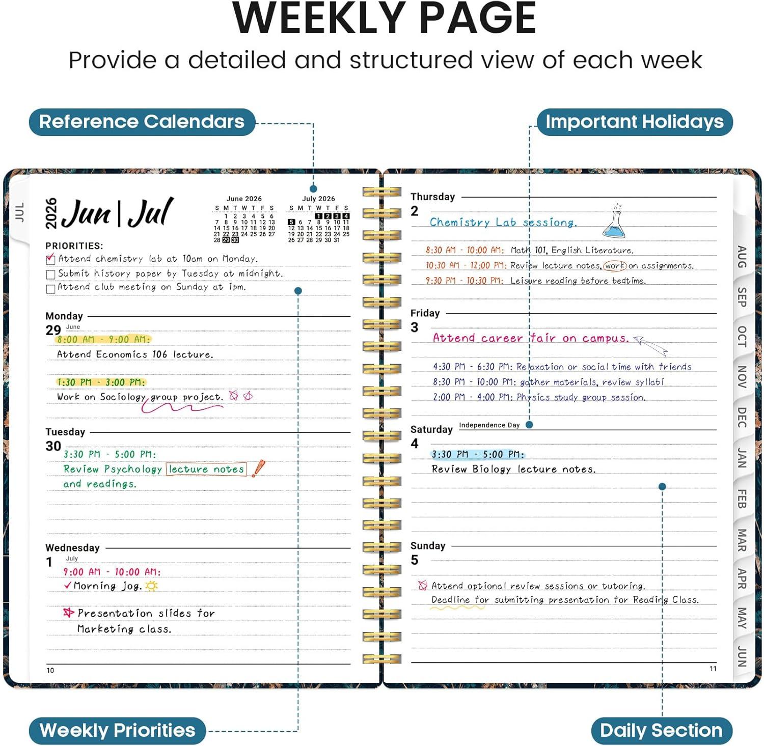 image:imagePlanner 20262027 Academic Monthly and Weekly Calendar Planner for Women July 2026 June 2027 Hardcover Pretty Agenda Planner Book with Tabs Spiral Daily Organizer for School Office Home Supplies 63 x 85 Blue FloralPRoyal Flowers