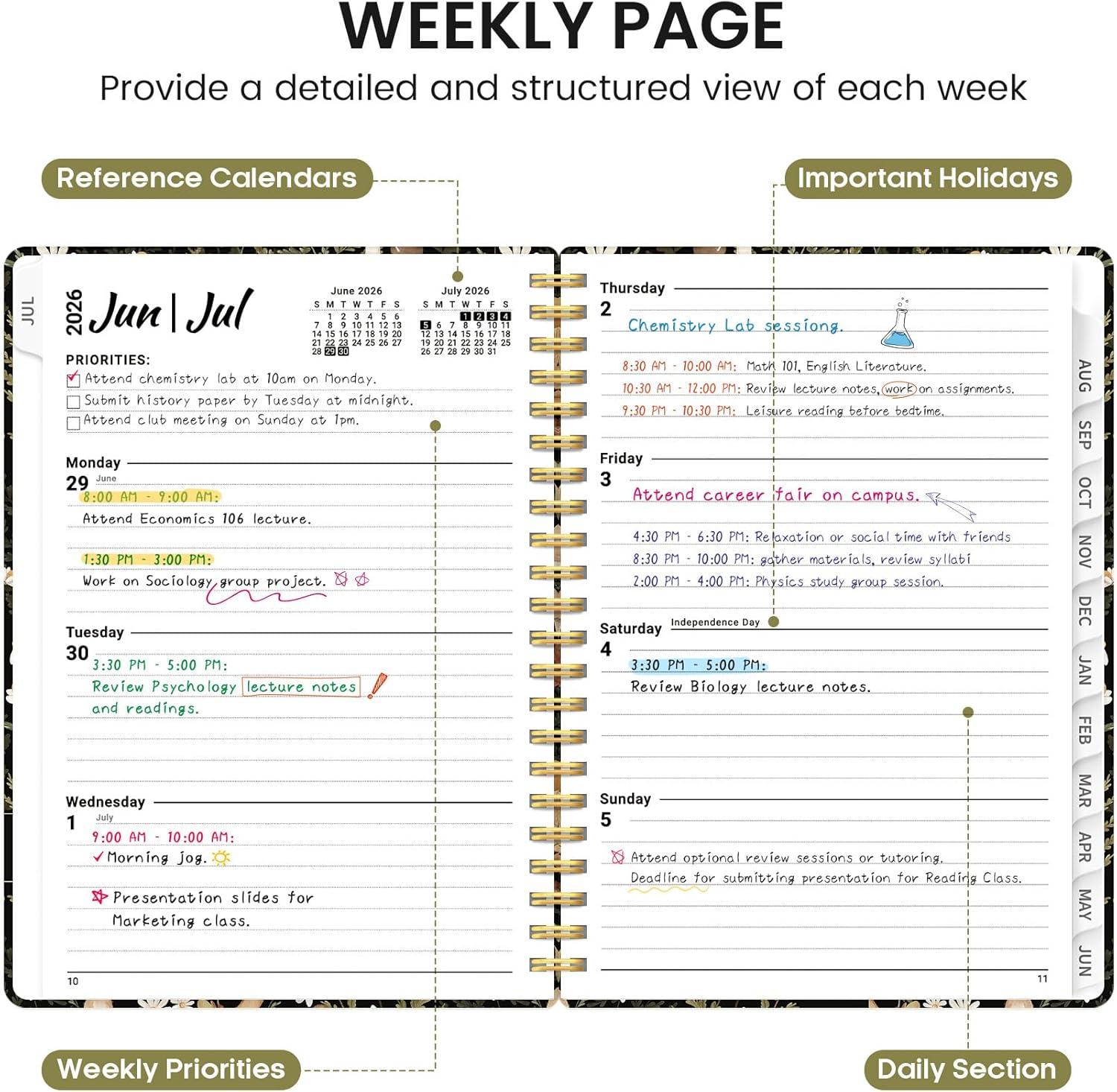 image:imagePlanner 20262027 Academic Monthly and Weekly Calendar Planner for Women July 2026 June 2027 Hardcover Pretty Agenda Planner Book with Tabs Spiral Daily Organizer for School Office Home Supplies 63 x 85 Blue FloralBMushroom