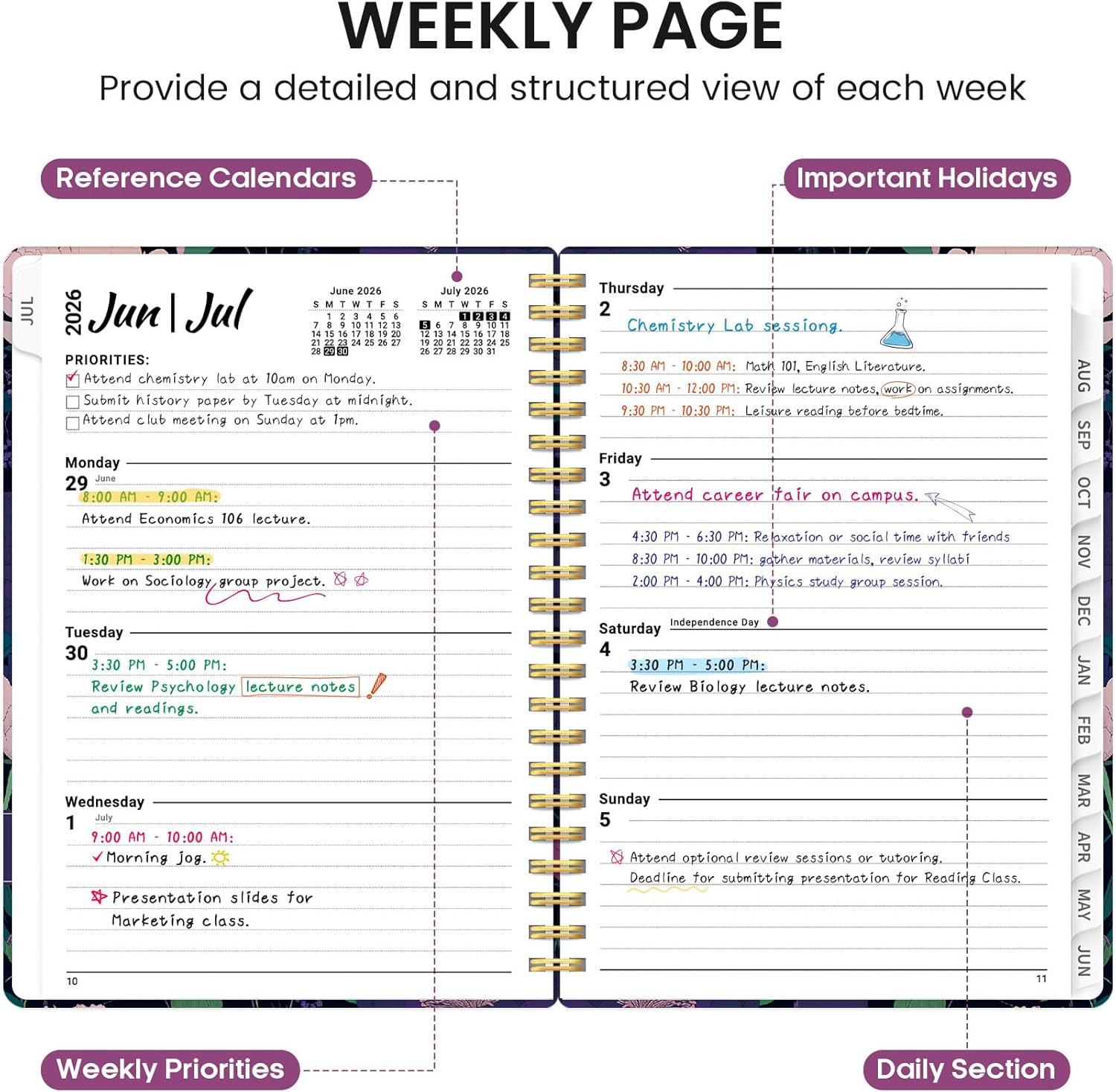 image:imagePlanner 20262027 Academic Monthly and Weekly Calendar Planner for Women July 2026 June 2027 Hardcover Pretty Agenda Planner Book with Tabs Spiral Daily Organizer for School Office Home Supplies 63 x 85 Blue FloralYPlum Reverie