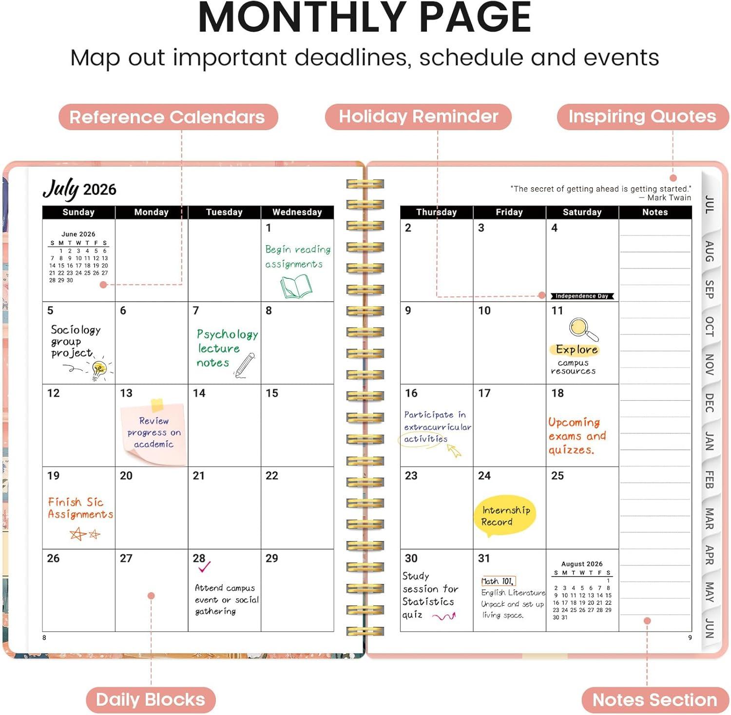 image:imagePlanner 20262027 Academic Monthly and Weekly Calendar Planner for Women July 2026 June 2027 Hardcover Pretty Agenda Planner Book with Tabs Spiral Daily Organizer for School Office Home Supplies 63 x 85 Blue FloralLBookish Kitty