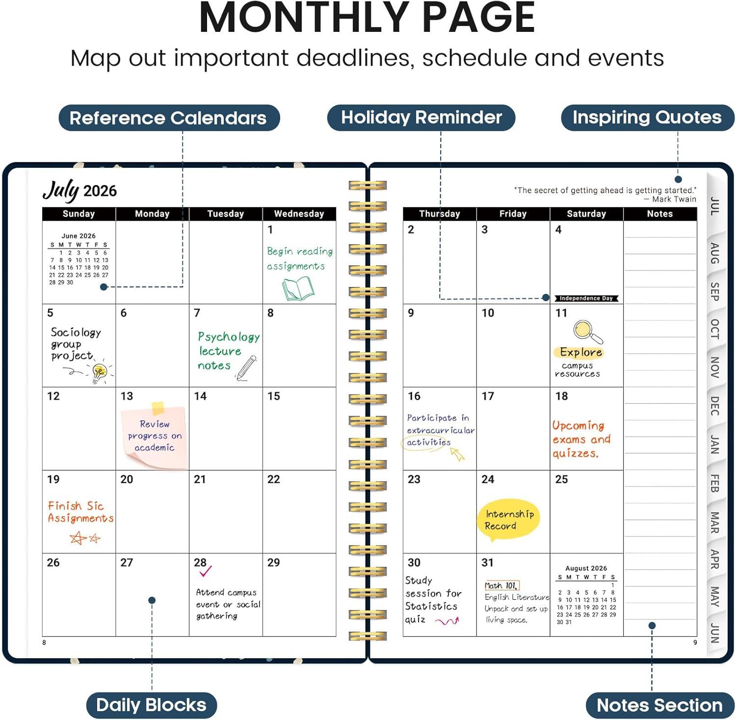 image:imagePlanner 20262027 Academic Monthly and Weekly Calendar Planner for Women July 2026 June 2027 Hardcover Pretty Agenda Planner Book with Tabs Spiral Daily Organizer for School Office Home Supplies 63 x 85 Blue FloralKBlue Patchwork