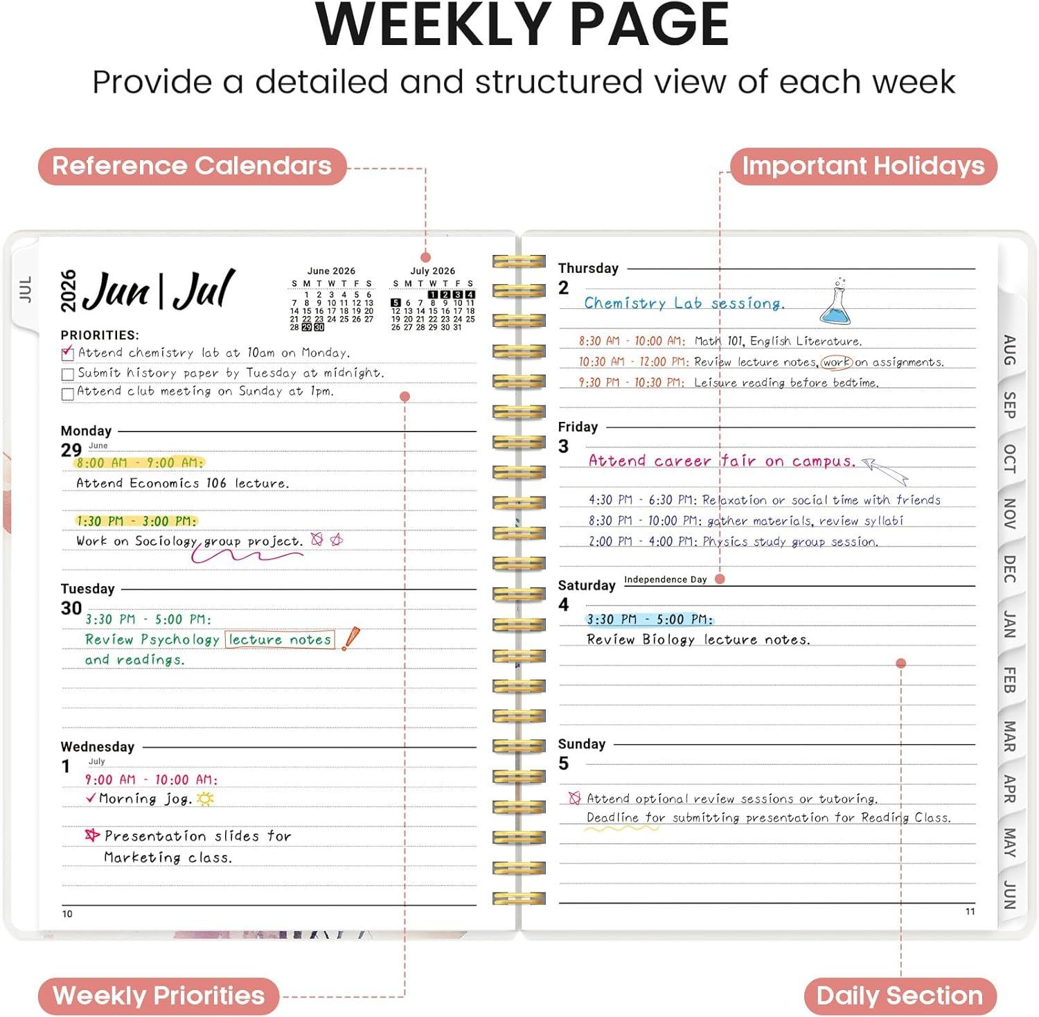 image:imagePlanner 20262027 Academic Monthly and Weekly Calendar Planner for Women July 2026 June 2027 Hardcover Pretty Agenda Planner Book with Tabs Spiral Daily Organizer for School Office Home Supplies 63 x 85 Blue FloralDPainted Bloom