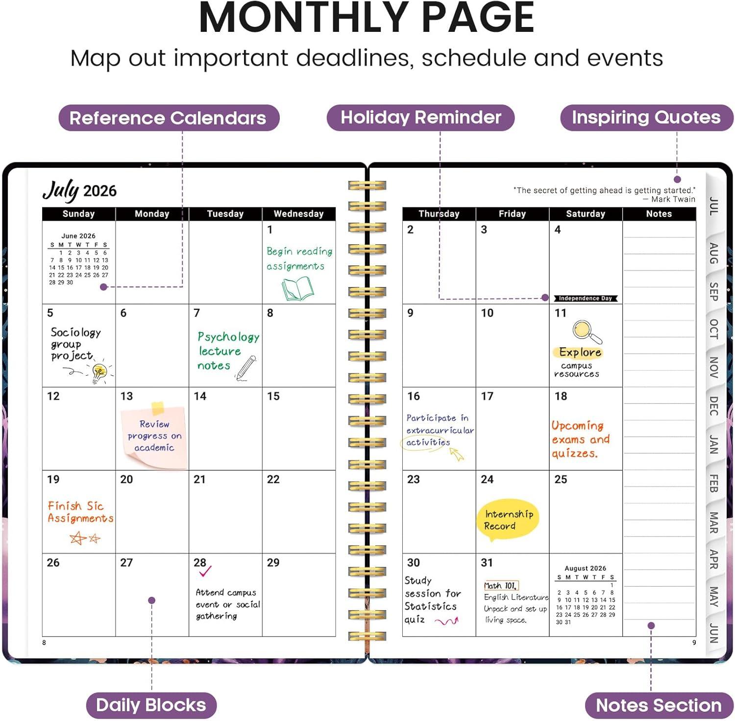image:imagePlanner 20262027 Academic Monthly and Weekly Calendar Planner for Women July 2026 June 2027 Hardcover Pretty Agenda Planner Book with Tabs Spiral Daily Organizer for School Office Home Supplies 63 x 85 Blue FloralTCoral Dream