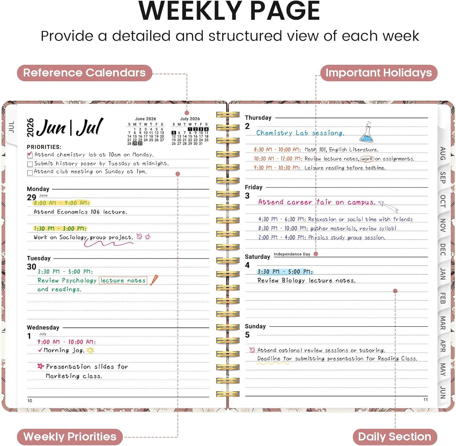 image:imagePlanner 20262027 Academic Monthly and Weekly Calendar Planner for Women July 2026 June 2027 Hardcover Pretty Agenda Planner Book with Tabs Spiral Daily Organizer for School Office Home Supplies 63 x 85 Blue FloralSBlush Petals