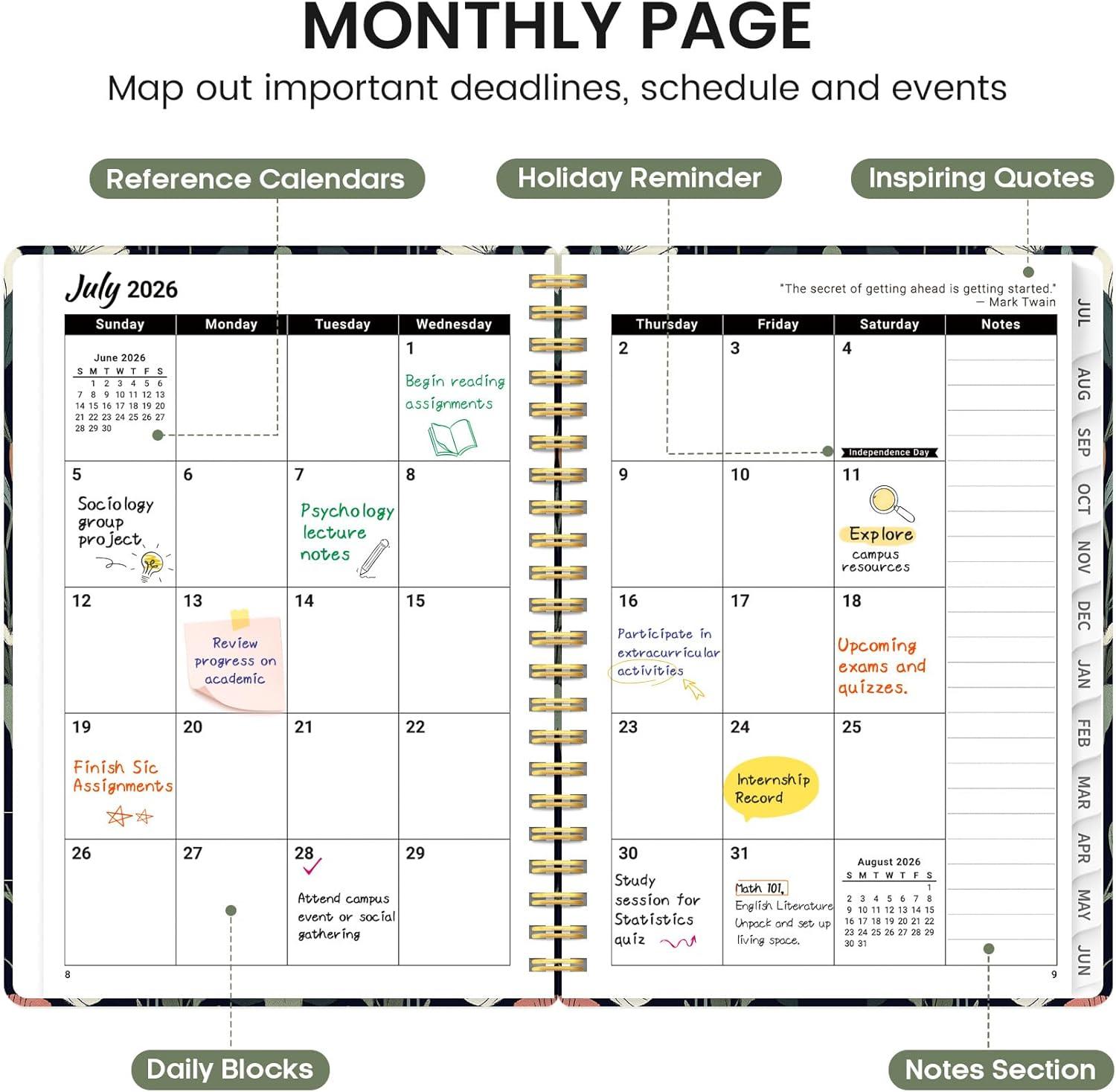 image:imagePlanner 20262027 Academic Monthly and Weekly Calendar Planner for Women July 2026 June 2027 Hardcover Pretty Agenda Planner Book with Tabs Spiral Daily Organizer for School Office Home Supplies 63 x 85 Blue FloralOButterfly Tapestry