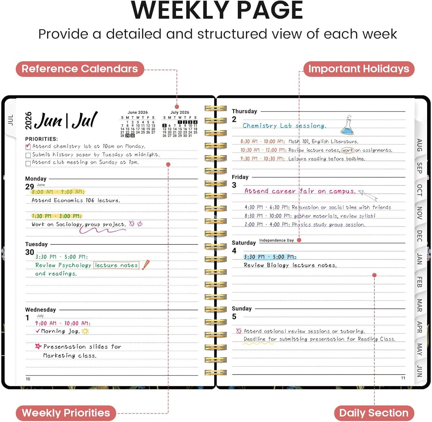 image:imagePlanner 20262027 Academic Monthly and Weekly Calendar Planner for Women July 2026 June 2027 Hardcover Pretty Agenda Planner Book with Tabs Spiral Daily Organizer for School Office Home Supplies 63 x 85 Blue FloralIPeony Bloom