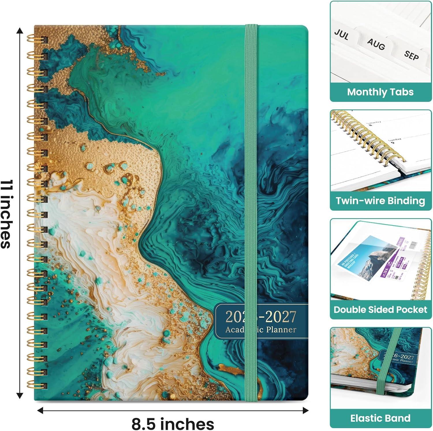 image:imagePlanner 20262027 Academic Monthly and Weekly Calendar Planner for Women July 2026 June 2027 Hardcover Pretty Agenda Planner Book with Tabs Spiral Daily Organizer for School Office Home Supplies 63 x 85 Blue FloralHEmerald Shores