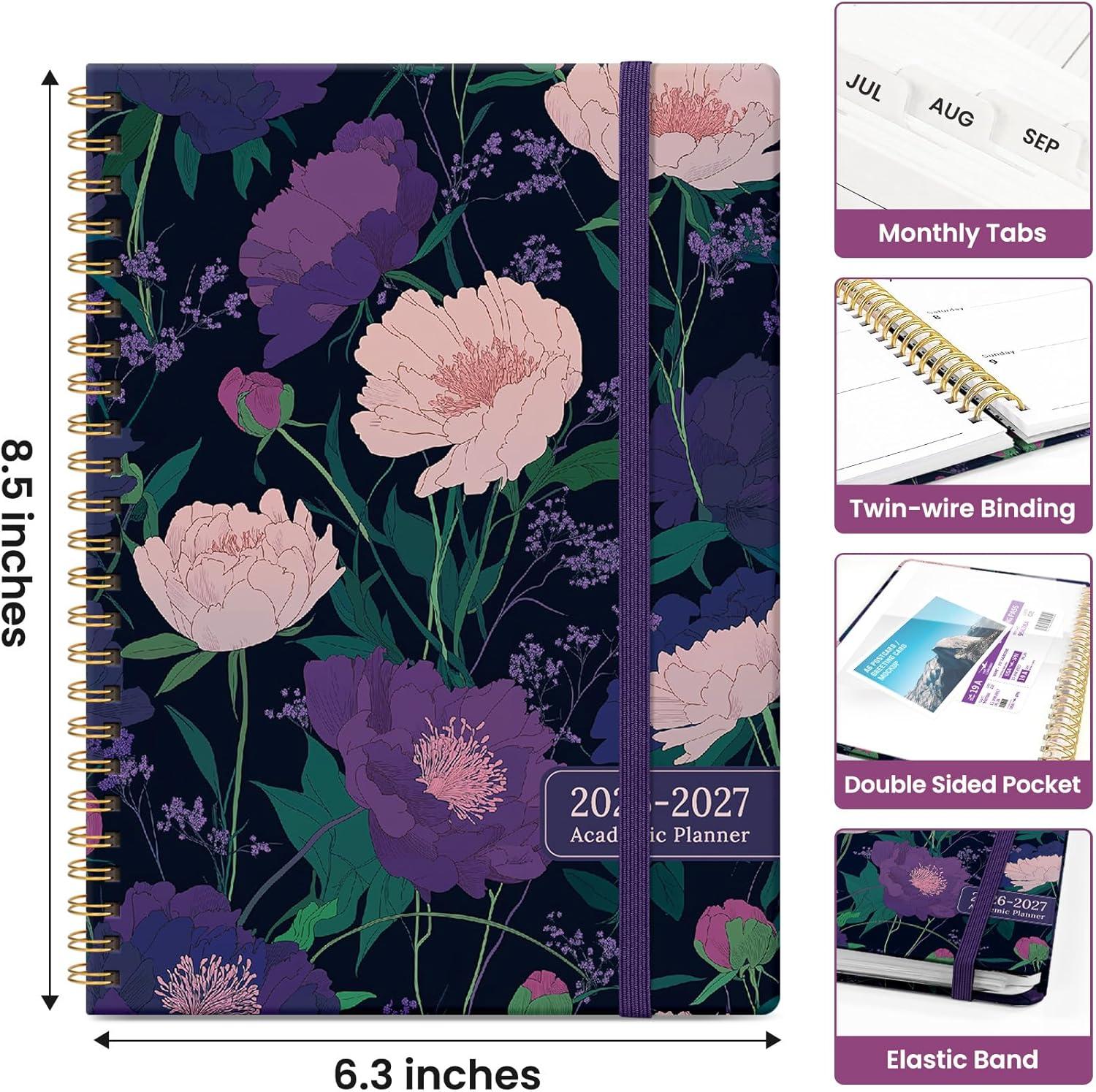 image:imagePlanner 20262027 Academic Monthly and Weekly Calendar Planner for Women July 2026 June 2027 Hardcover Pretty Agenda Planner Book with Tabs Spiral Daily Organizer for School Office Home Supplies 63 x 85 Blue FloralYPlum Reverie