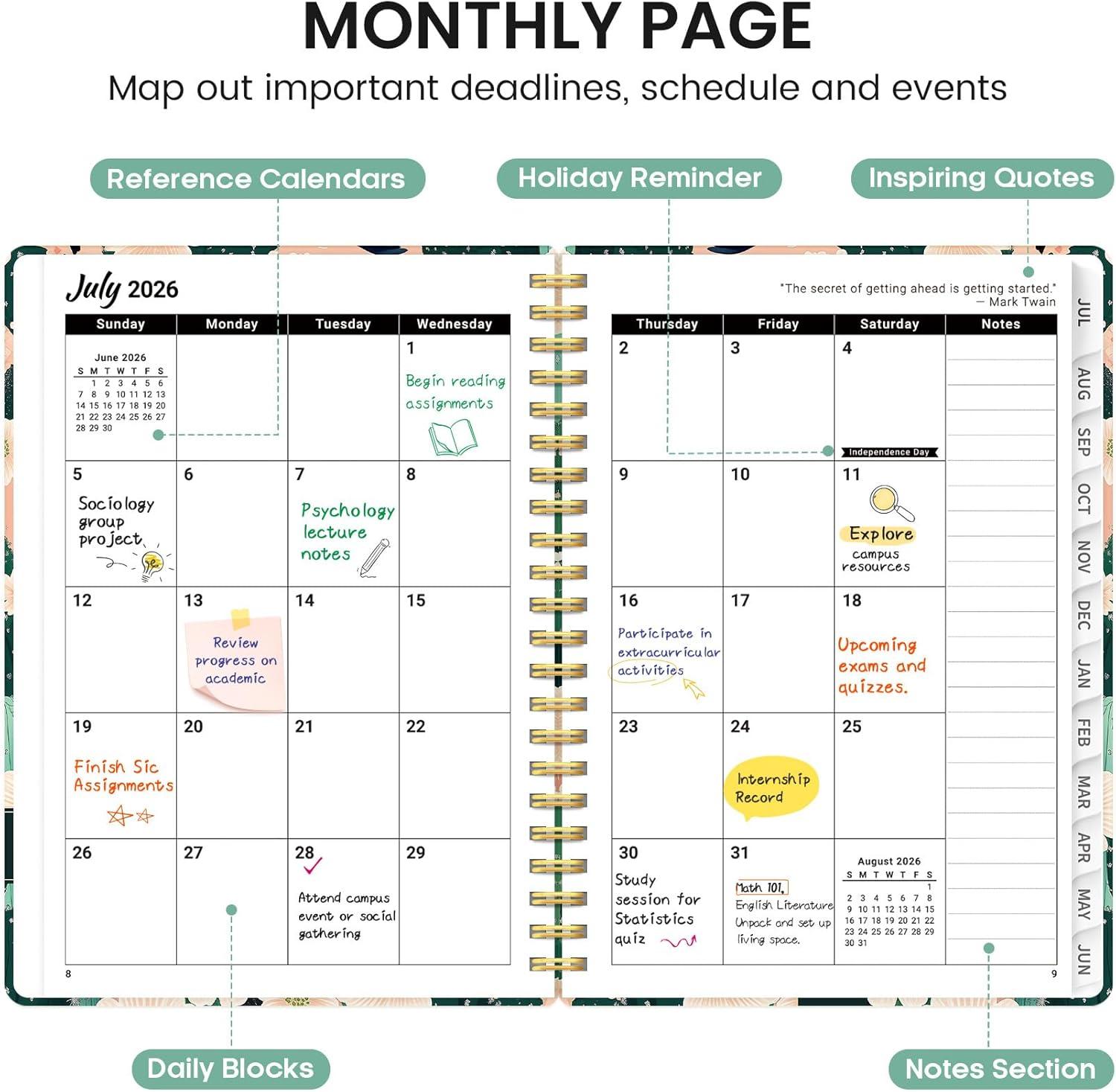 image:imagePlanner 20262027 Academic Monthly and Weekly Calendar Planner for Women July 2026 June 2027 Hardcover Pretty Agenda Planner Book with Tabs Spiral Daily Organizer for School Office Home Supplies 63 x 85 Blue FloralUDesert Garden