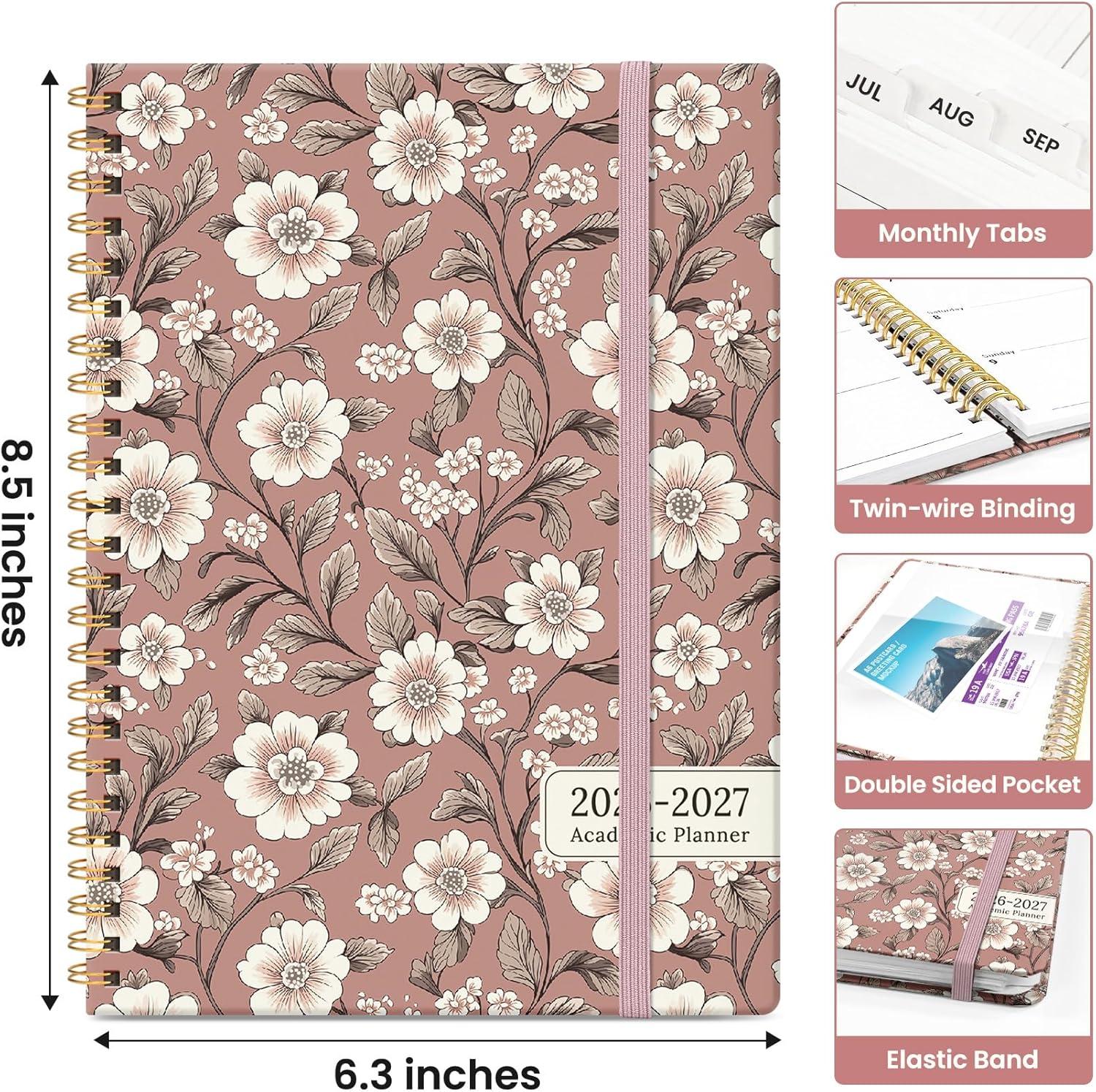 image:imagePlanner 20262027 Academic Monthly and Weekly Calendar Planner for Women July 2026 June 2027 Hardcover Pretty Agenda Planner Book with Tabs Spiral Daily Organizer for School Office Home Supplies 63 x 85 Blue FloralSBlush Petals