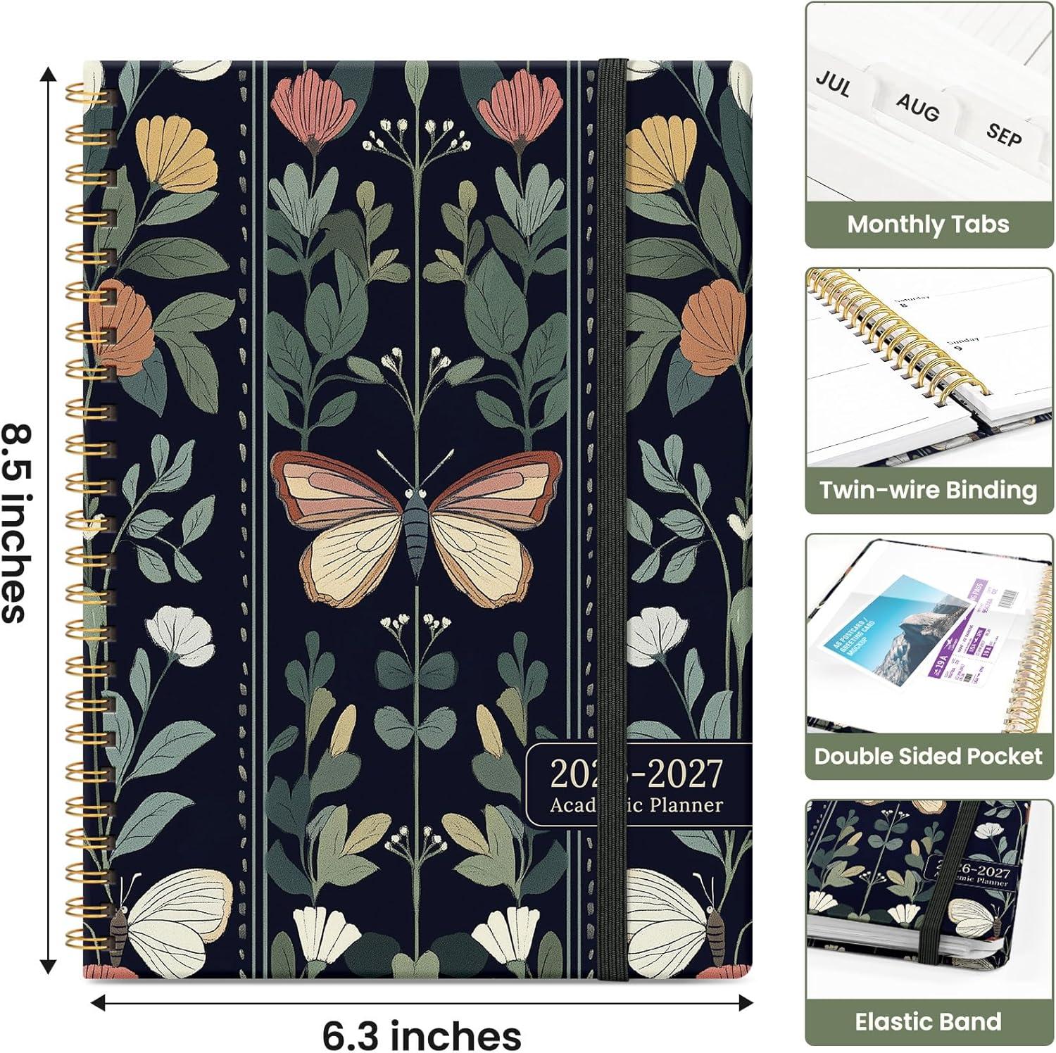 image:imagePlanner 20262027 Academic Monthly and Weekly Calendar Planner for Women July 2026 June 2027 Hardcover Pretty Agenda Planner Book with Tabs Spiral Daily Organizer for School Office Home Supplies 63 x 85 Blue FloralOButterfly Tapestry