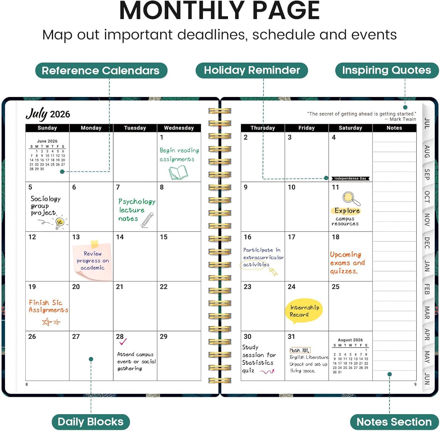image:imagePlanner 20262027 Academic Monthly and Weekly Calendar Planner for Women July 2026 June 2027 Hardcover Pretty Agenda Planner Book with Tabs Spiral Daily Organizer for School Office Home Supplies 63 x 85 Blue FloralXMidnight Aviary