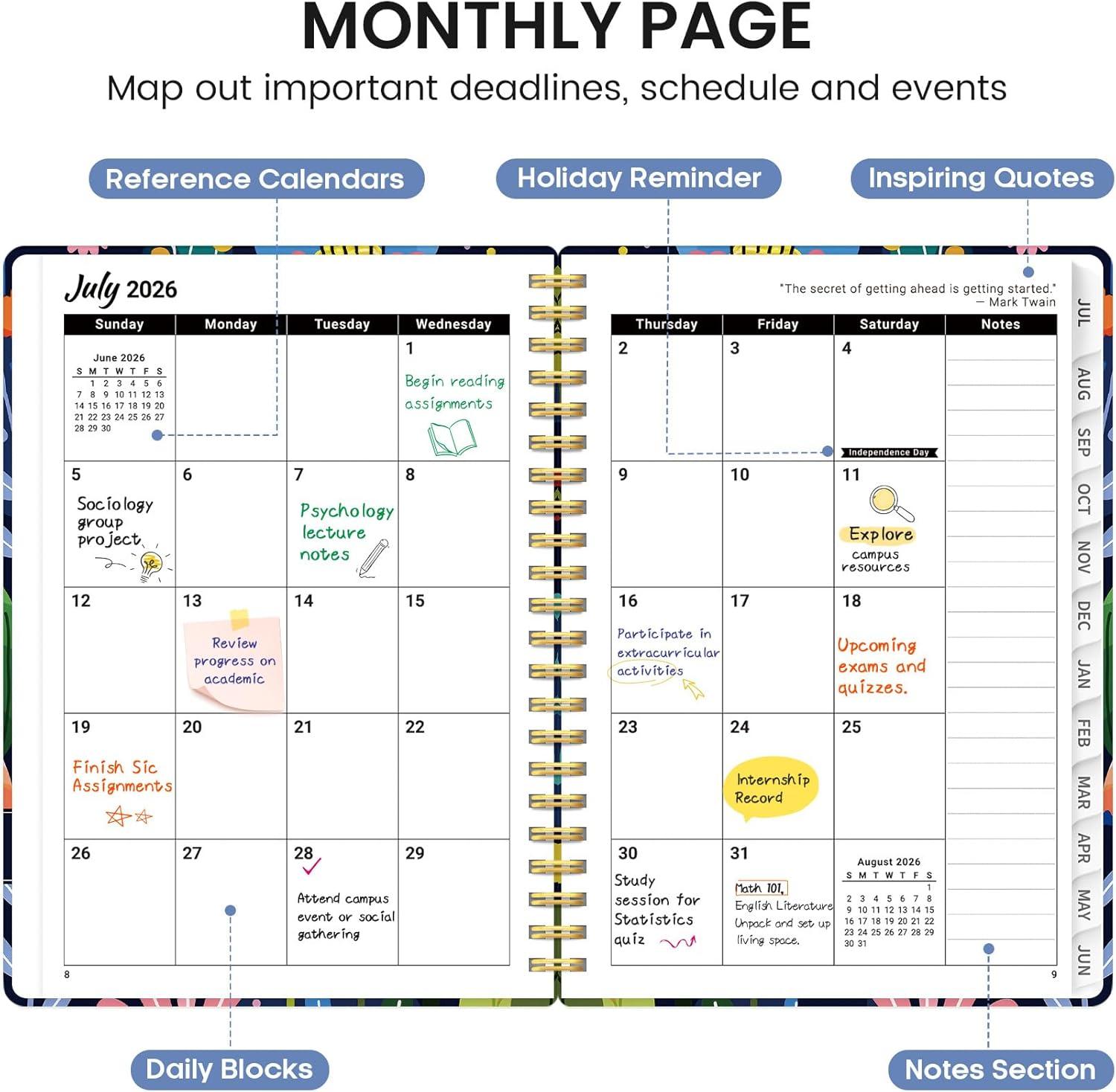 image:imagePlanner 20262027 Academic Monthly and Weekly Calendar Planner for Women July 2026 June 2027 Hardcover Pretty Agenda Planner Book with Tabs Spiral Daily Organizer for School Office Home Supplies 63 x 85 Blue FloralVBloom Burst