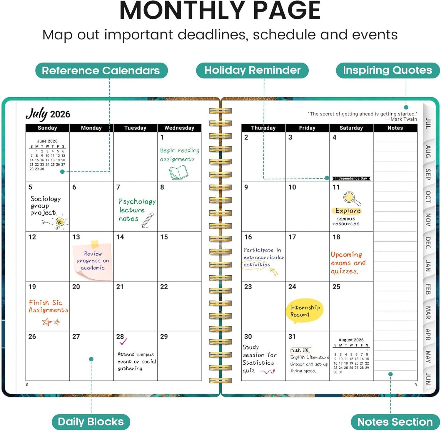 image:imagePlanner 20262027 Academic Monthly and Weekly Calendar Planner for Women July 2026 June 2027 Hardcover Pretty Agenda Planner Book with Tabs Spiral Daily Organizer for School Office Home Supplies 63 x 85 Blue FloralHEmerald Shores
