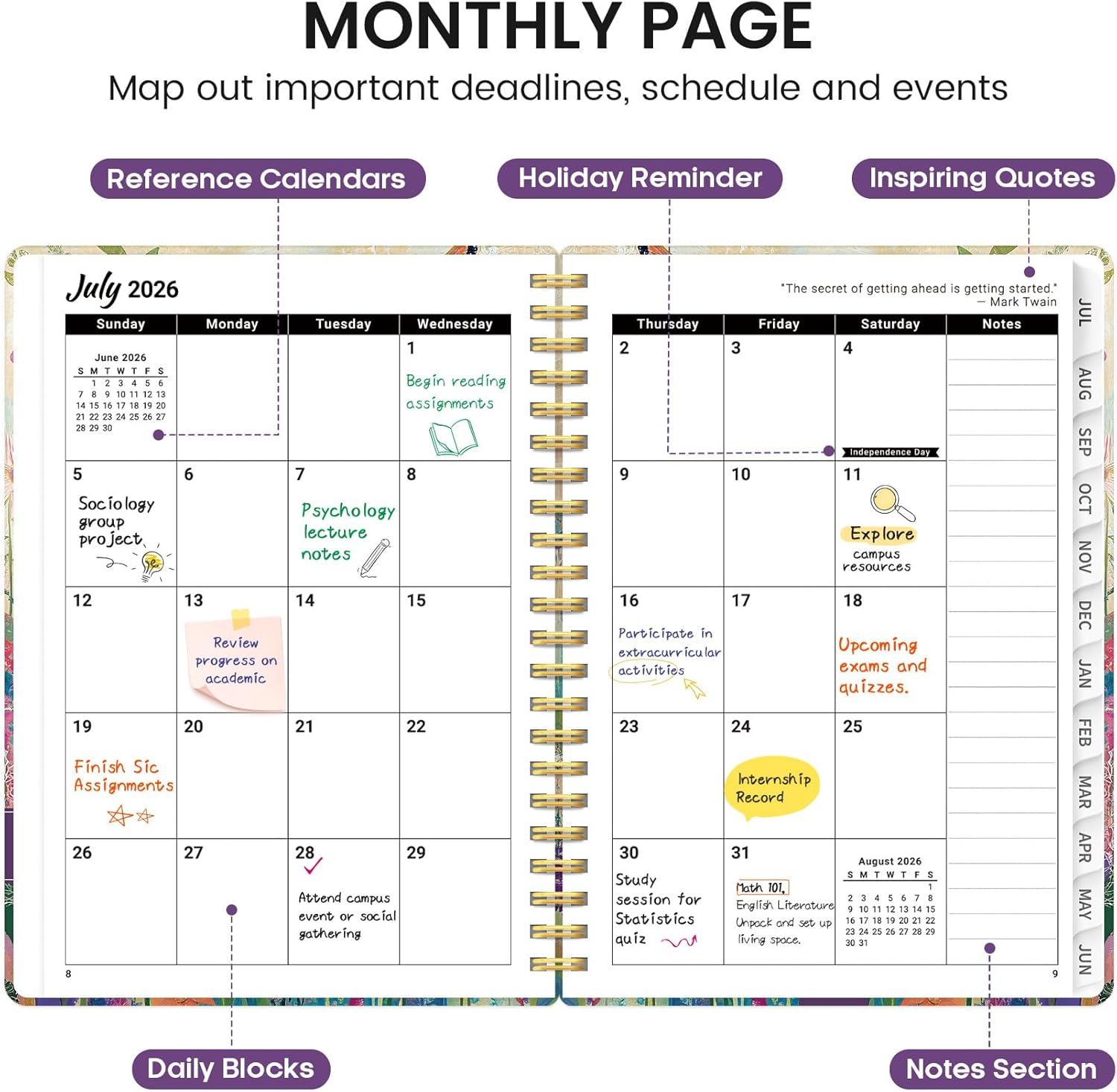 image:imagePlanner 20262027 Academic Monthly and Weekly Calendar Planner for Women July 2026 June 2027 Hardcover Pretty Agenda Planner Book with Tabs Spiral Daily Organizer for School Office Home Supplies 63 x 85 Blue FloralRHummingbird Garden