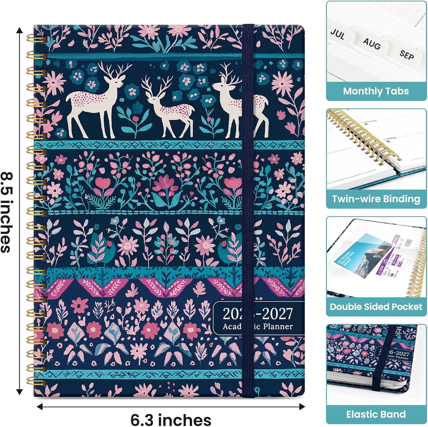image:imagePlanner 20262027 Academic Monthly and Weekly Calendar Planner for Women July 2026 June 2027 Hardcover Pretty Agenda Planner Book with Tabs Spiral Daily Organizer for School Office Home Supplies 63 x 85 Blue FloralZNordic Forest