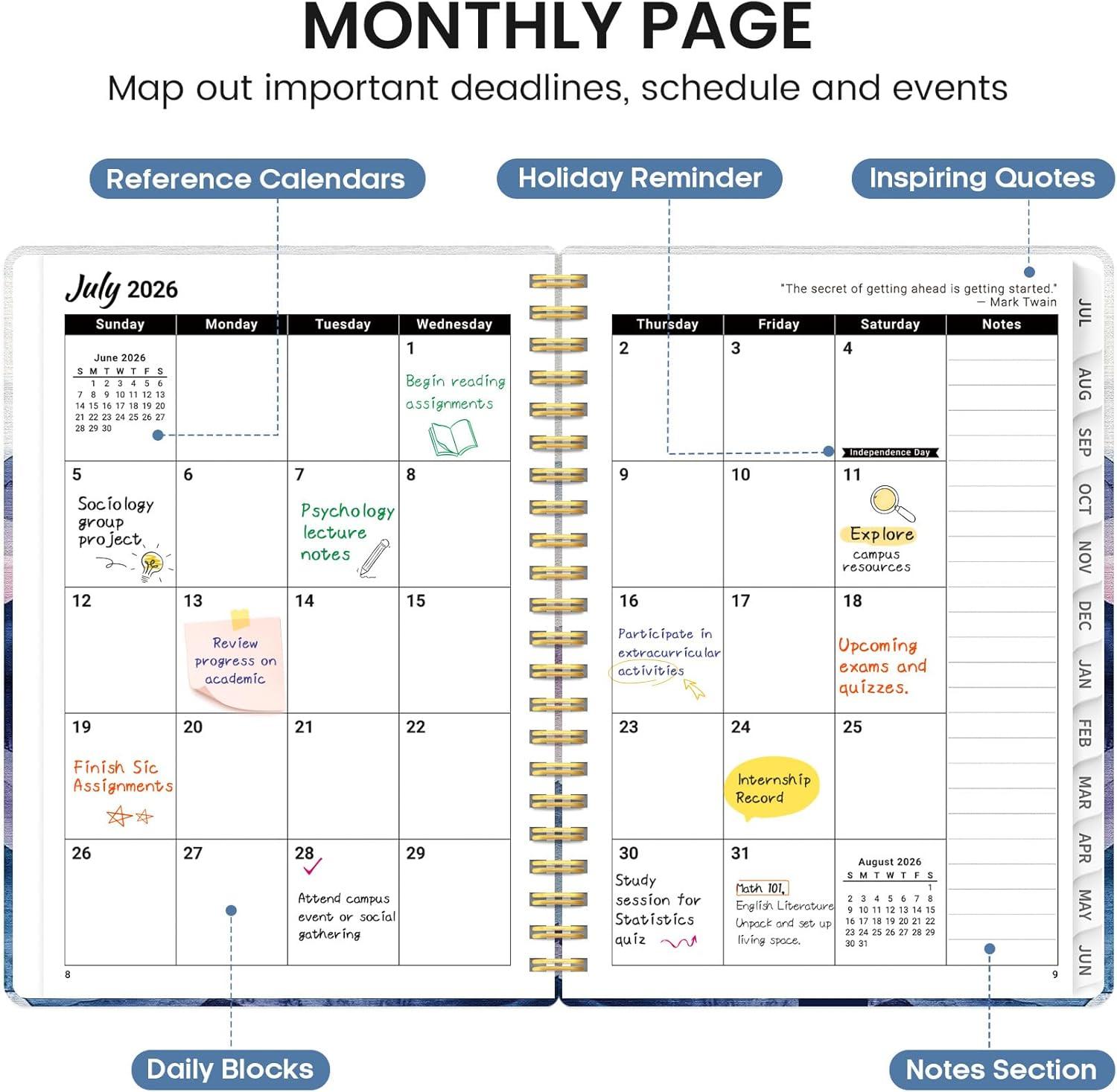 image:imagePlanner 20262027 Academic Monthly and Weekly Calendar Planner for Women July 2026 June 2027 Hardcover Pretty Agenda Planner Book with Tabs Spiral Daily Organizer for School Office Home Supplies 63 x 85 Blue FloralFDistant Peaks
